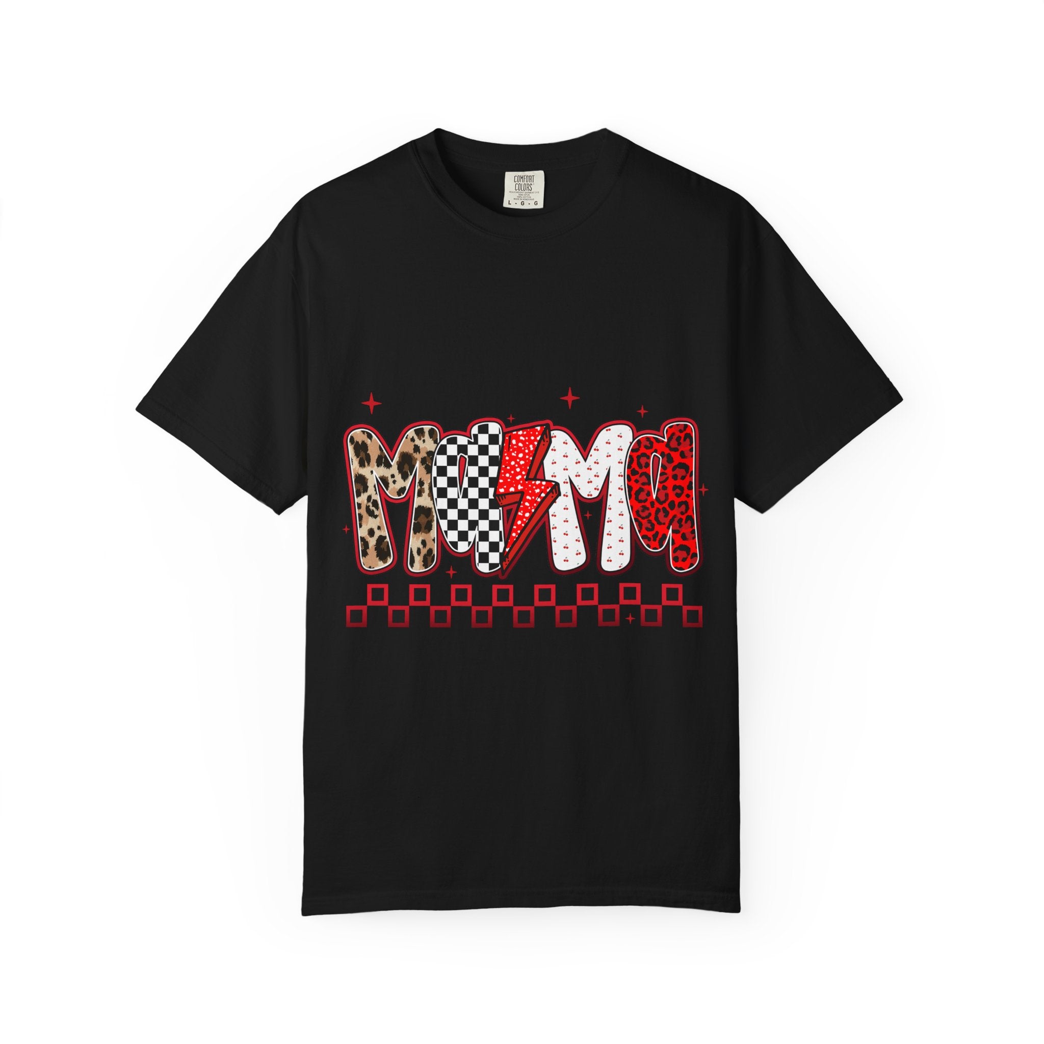 Mama Graphic T-Shirt — Leopard & Checkerboard Lightning Design