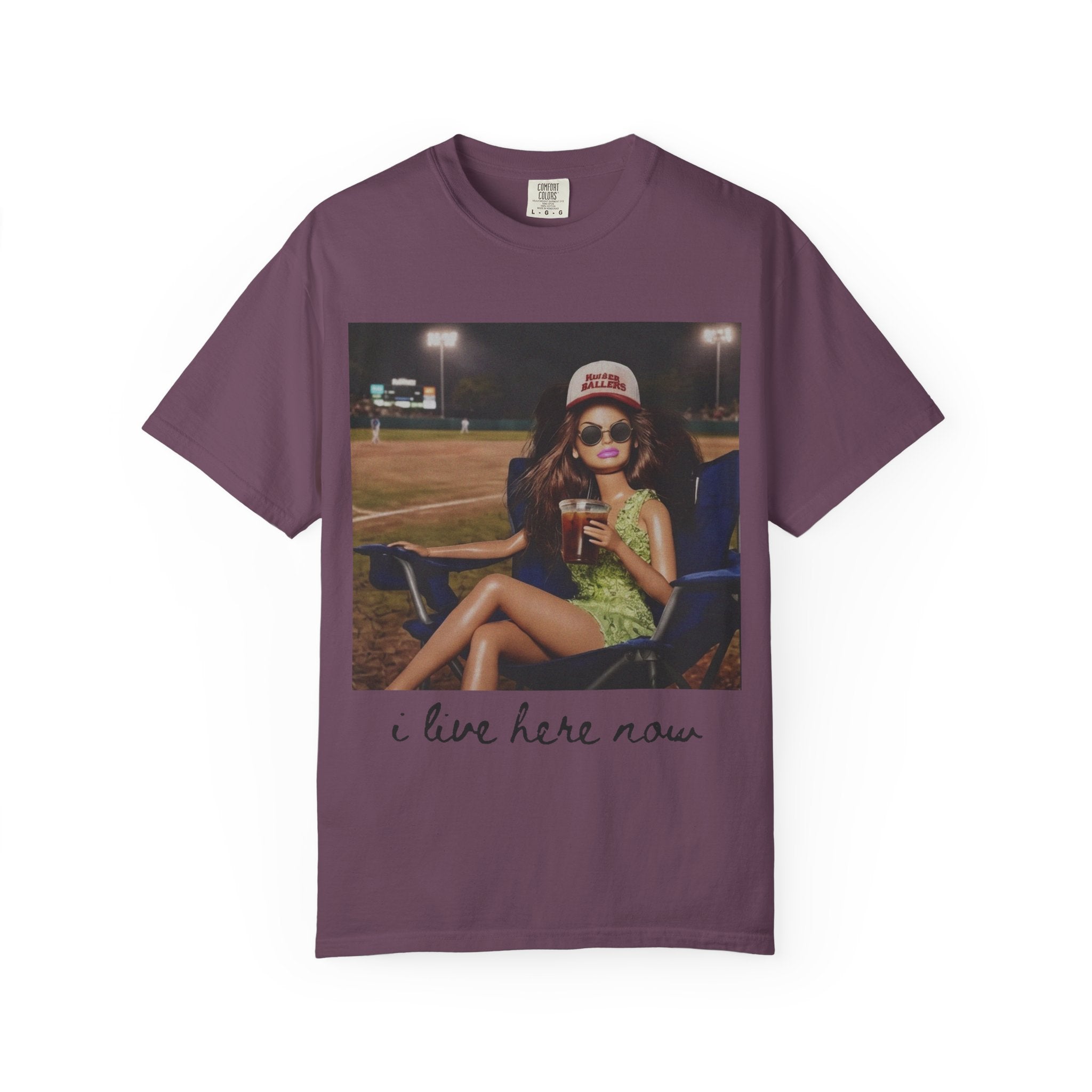Graphic T-Shirt — 'I Live Here Now' Retro Girl Photo Tee