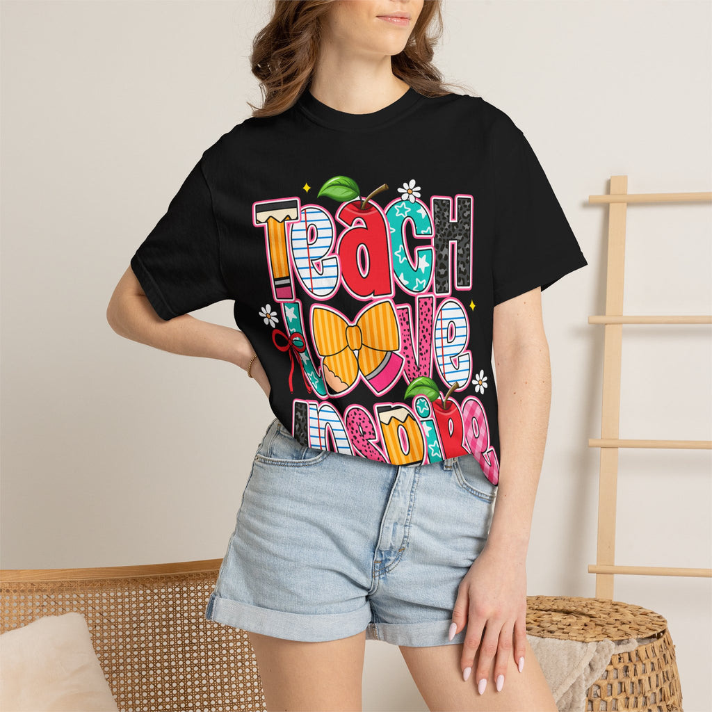 Teacher 'Teach Love Inspire' Graphic T-Shirt – Colorful School Gift