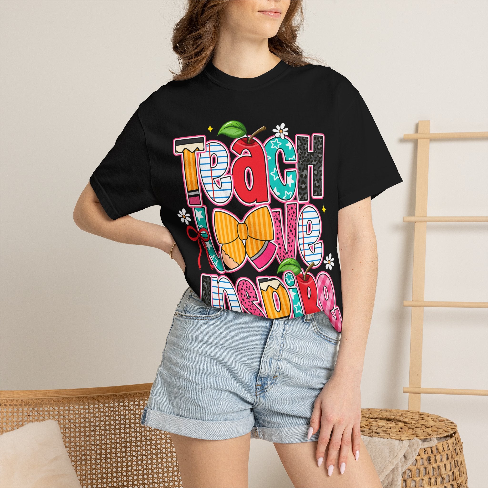 Teacher 'Teach Love Inspire' Graphic T-Shirt – Colorful School Gift