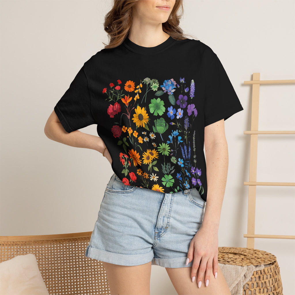 Botanical Rainbow Floral T-Shirt — Pressed Flower Garden Tee