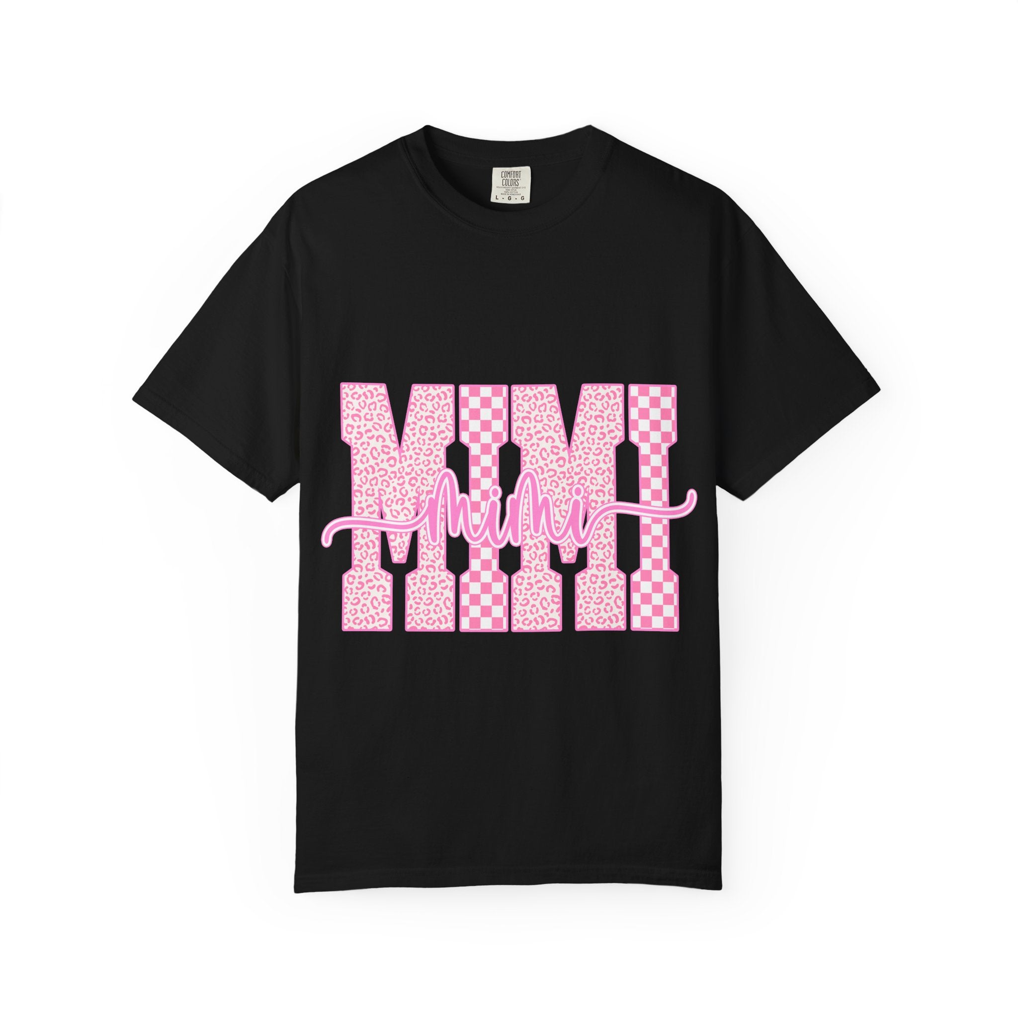 Mom Pink Checkerboard Graphic T-Shirt — "Mom" Script Design