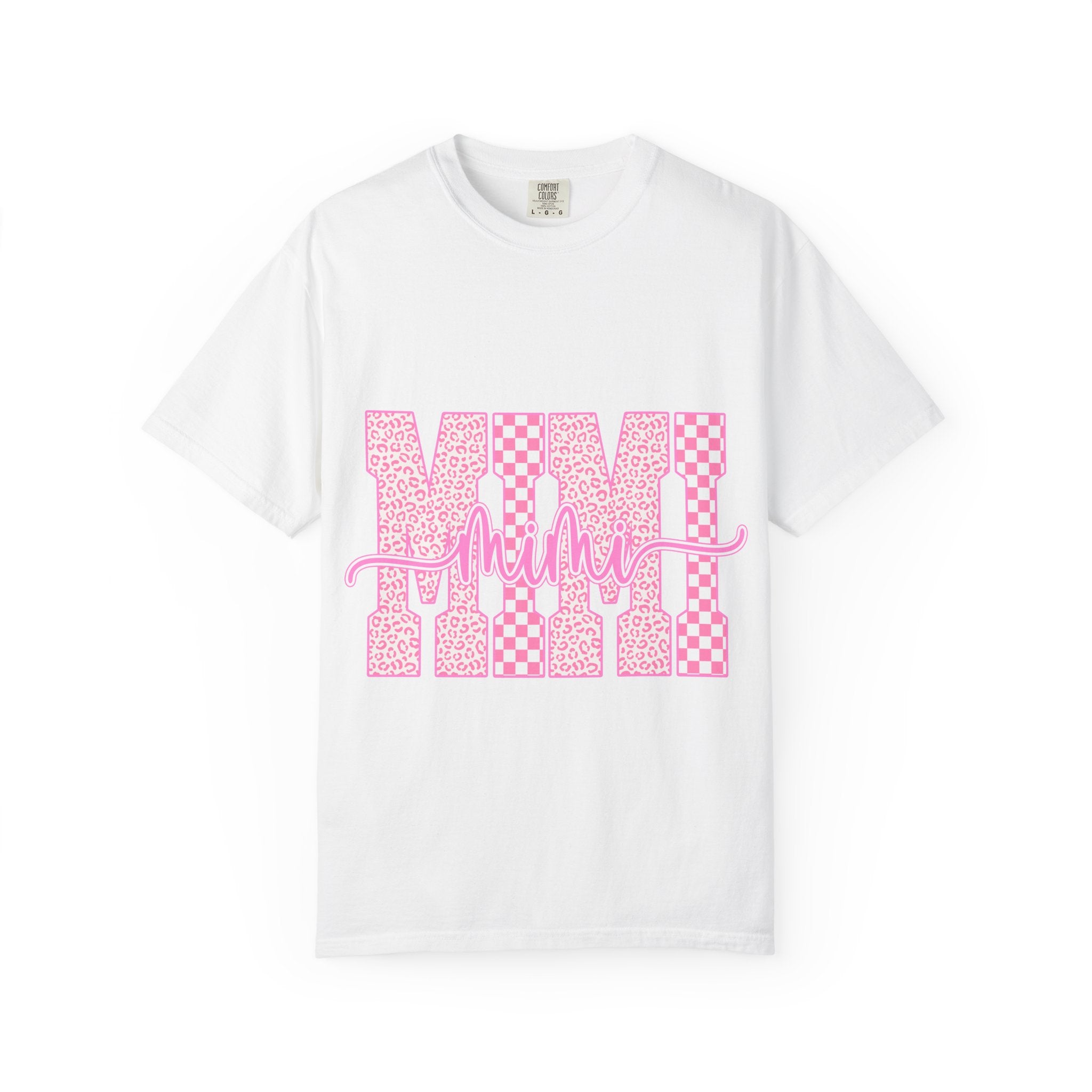 Mom Pink Checkerboard Graphic T-Shirt — "Mom" Script Design