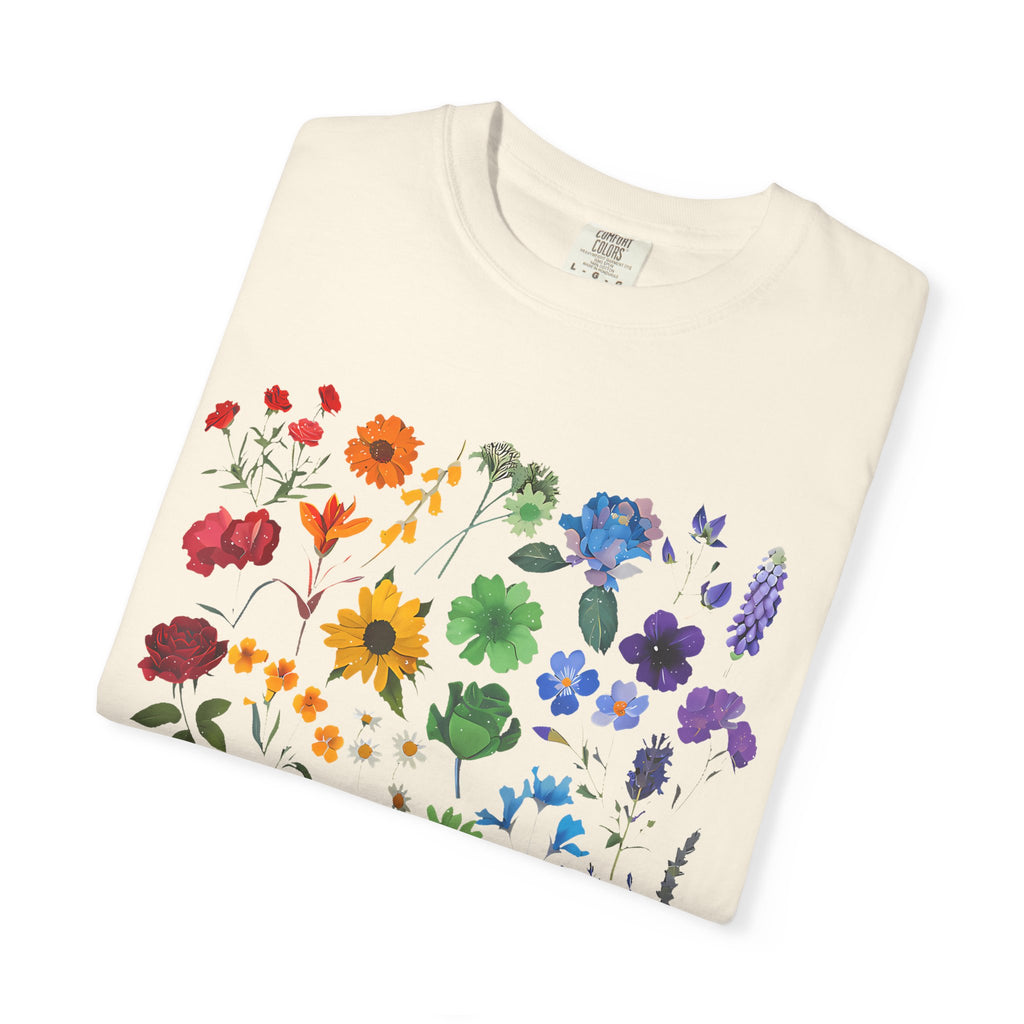 Botanical Rainbow Floral T-Shirt — Pressed Flower Garden Tee