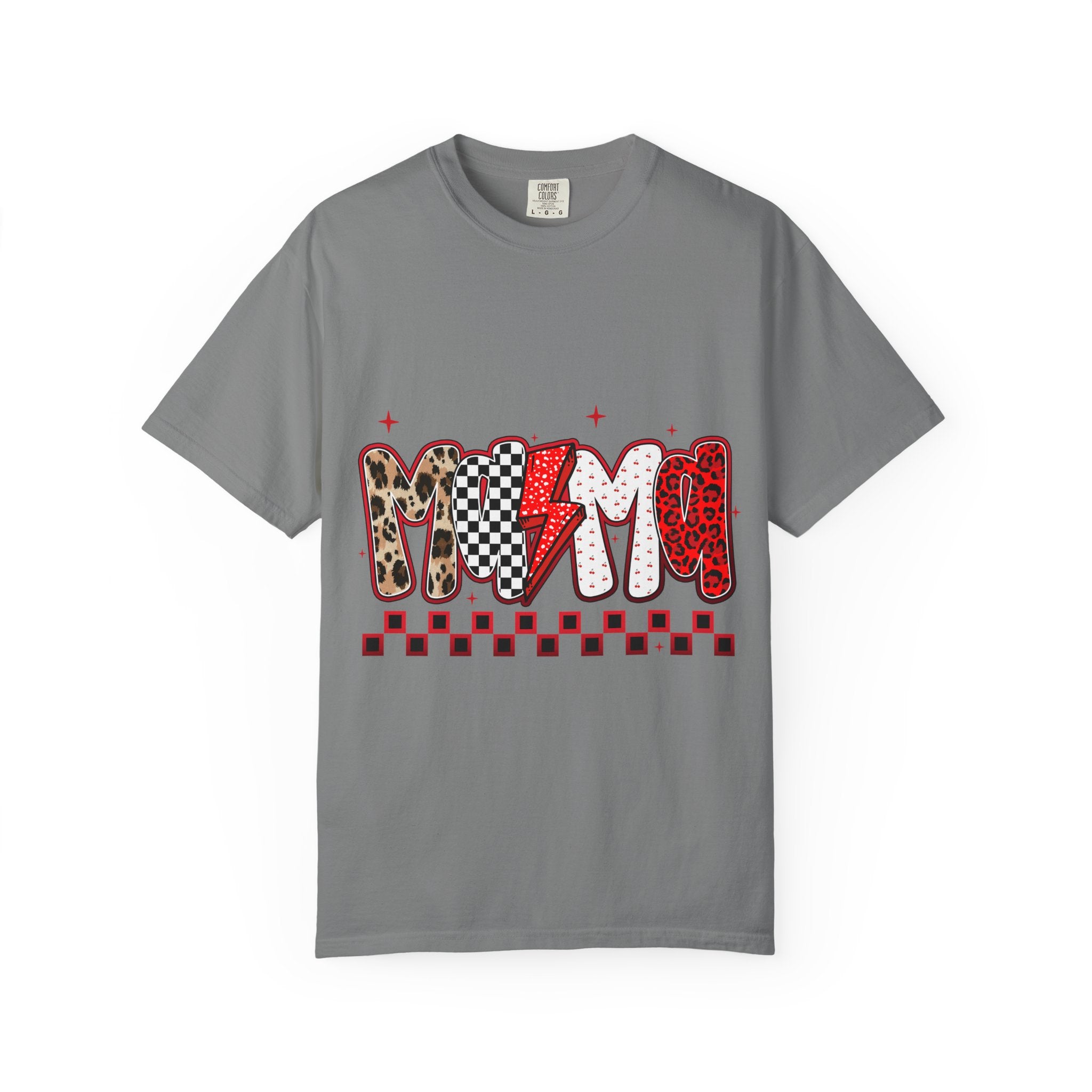 Mama Graphic T-Shirt — Leopard & Checkerboard Lightning Design