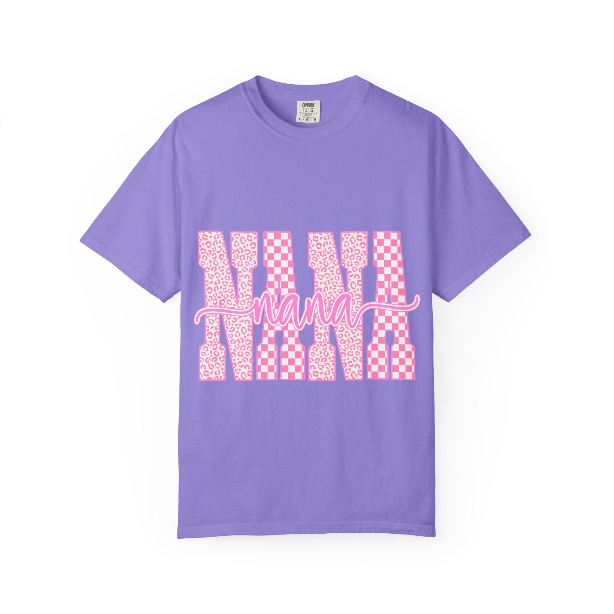 Nana Pink Pattern Graphic T-Shirt — Checker & Leopard Grandma Gift