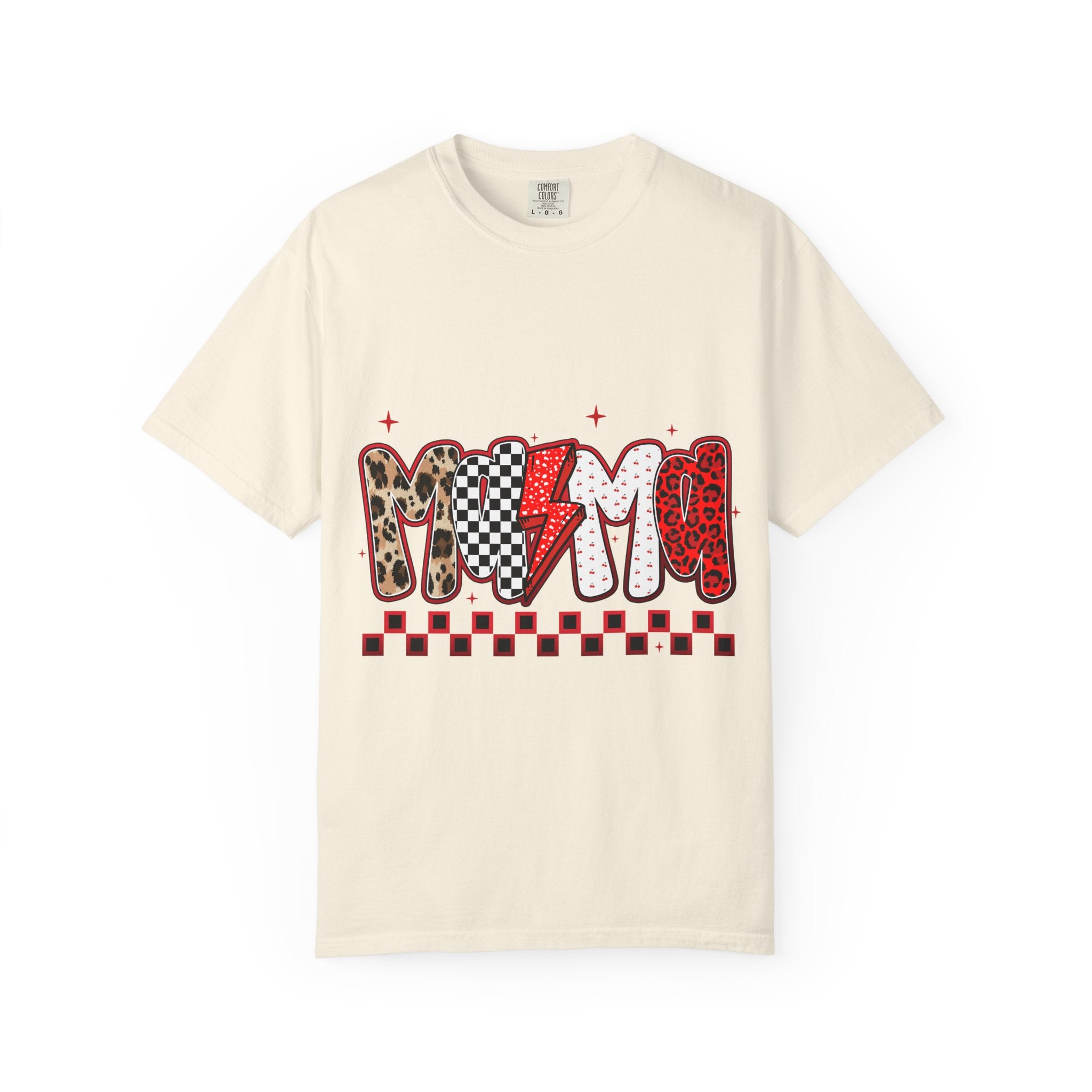 Mama Graphic T-Shirt — Leopard & Checkerboard Lightning Design