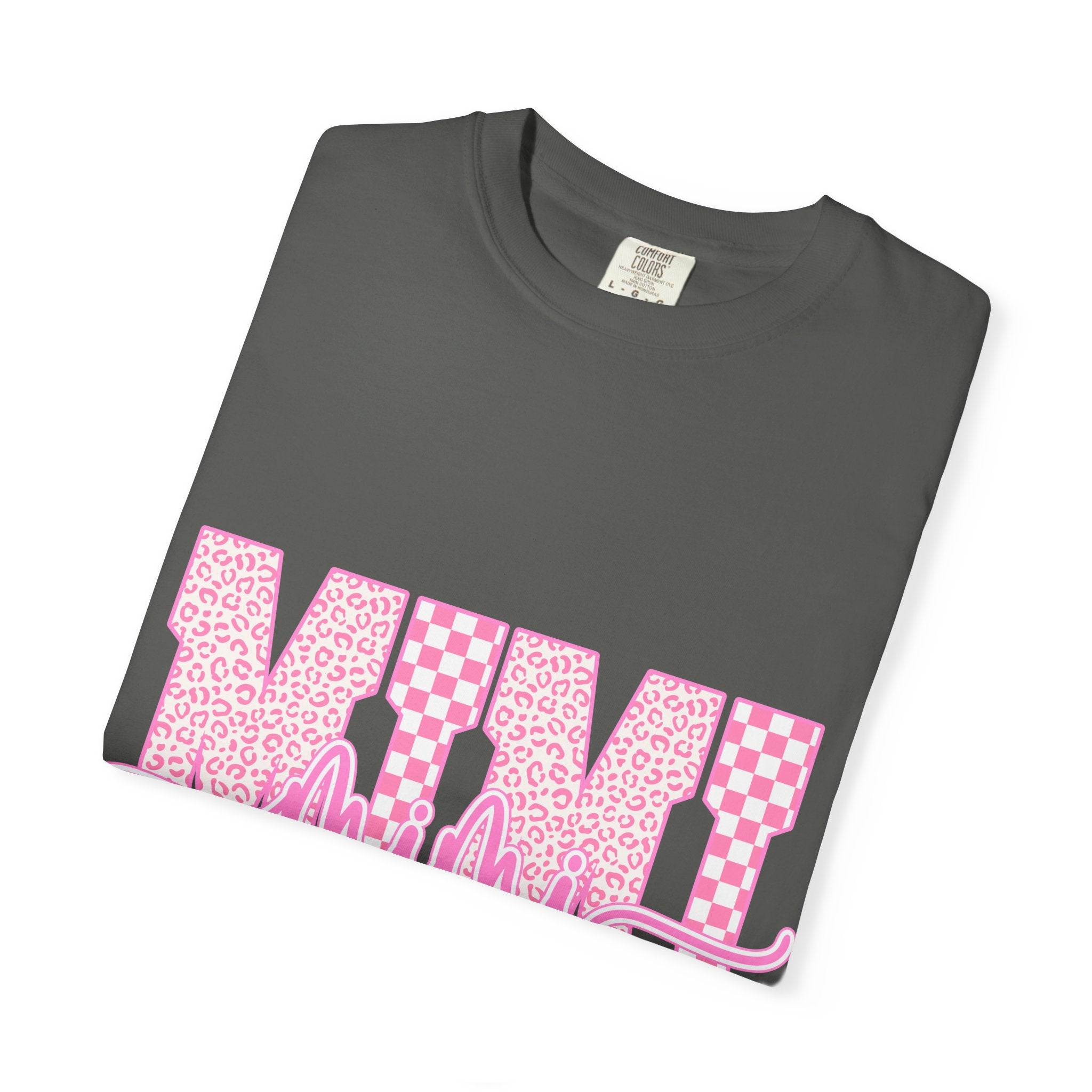 Mom Pink Checkerboard Graphic T-Shirt — "Mom" Script Design