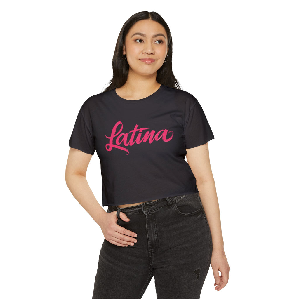 Latina Crop Top — Women's Festival Crop Top, Pink Script Tee for Latinx Pride