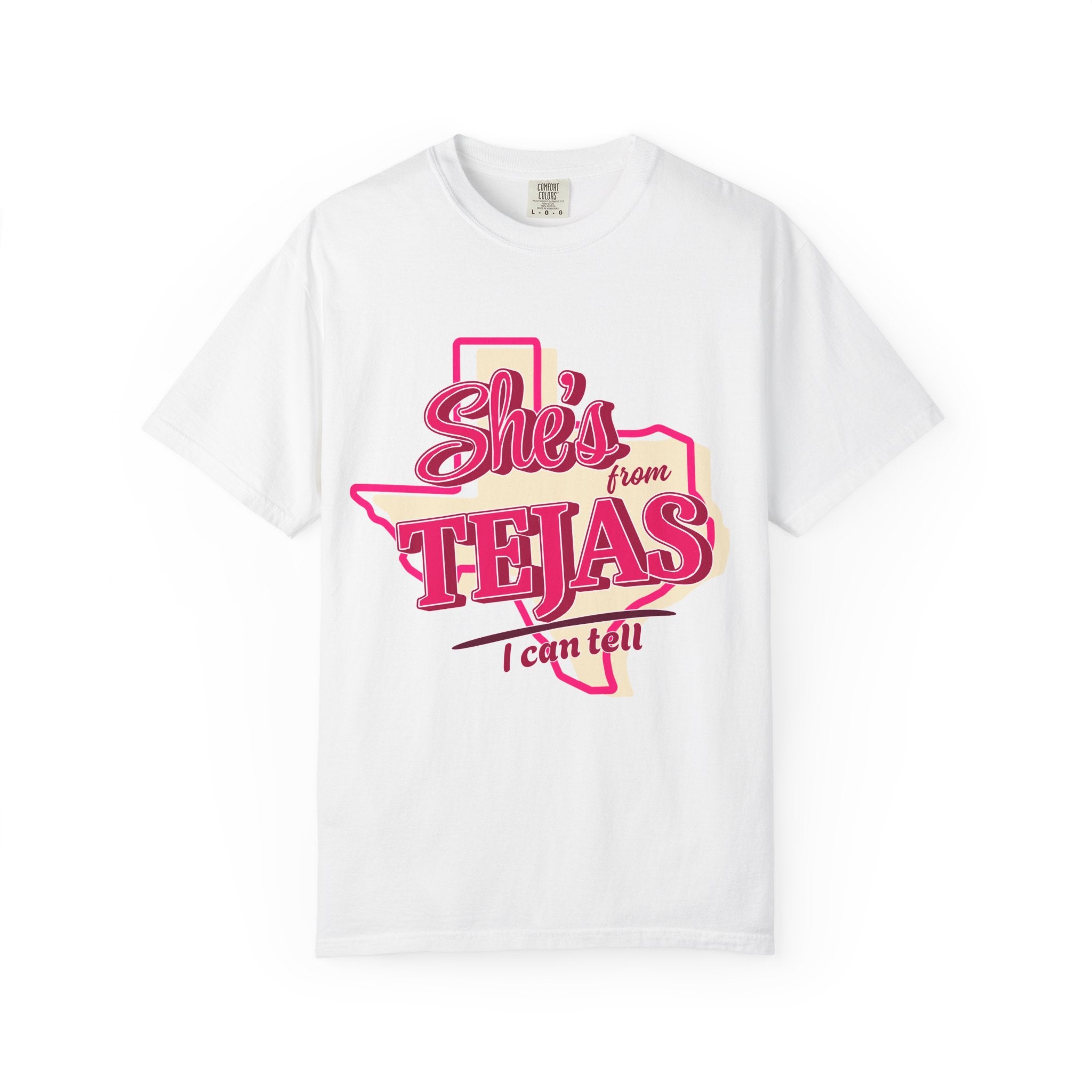She's From Tejas T-Shirt — Retro Texas Pride Pink Graphic Tee