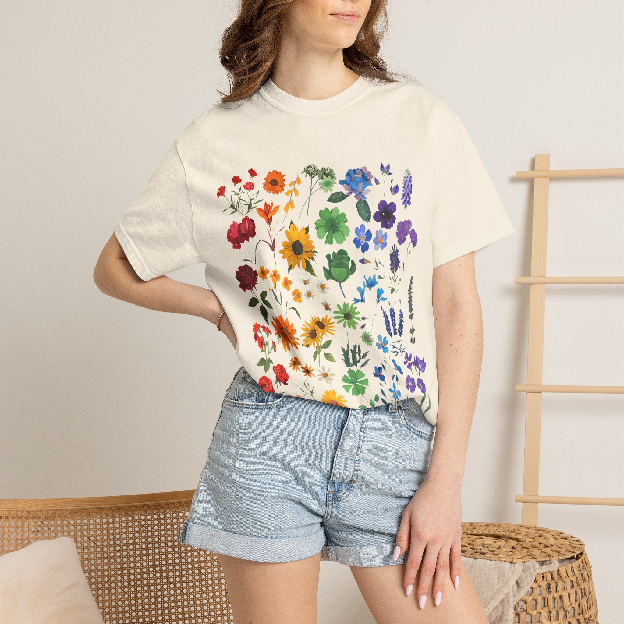 Botanical Rainbow Floral T-Shirt — Pressed Flower Garden Tee