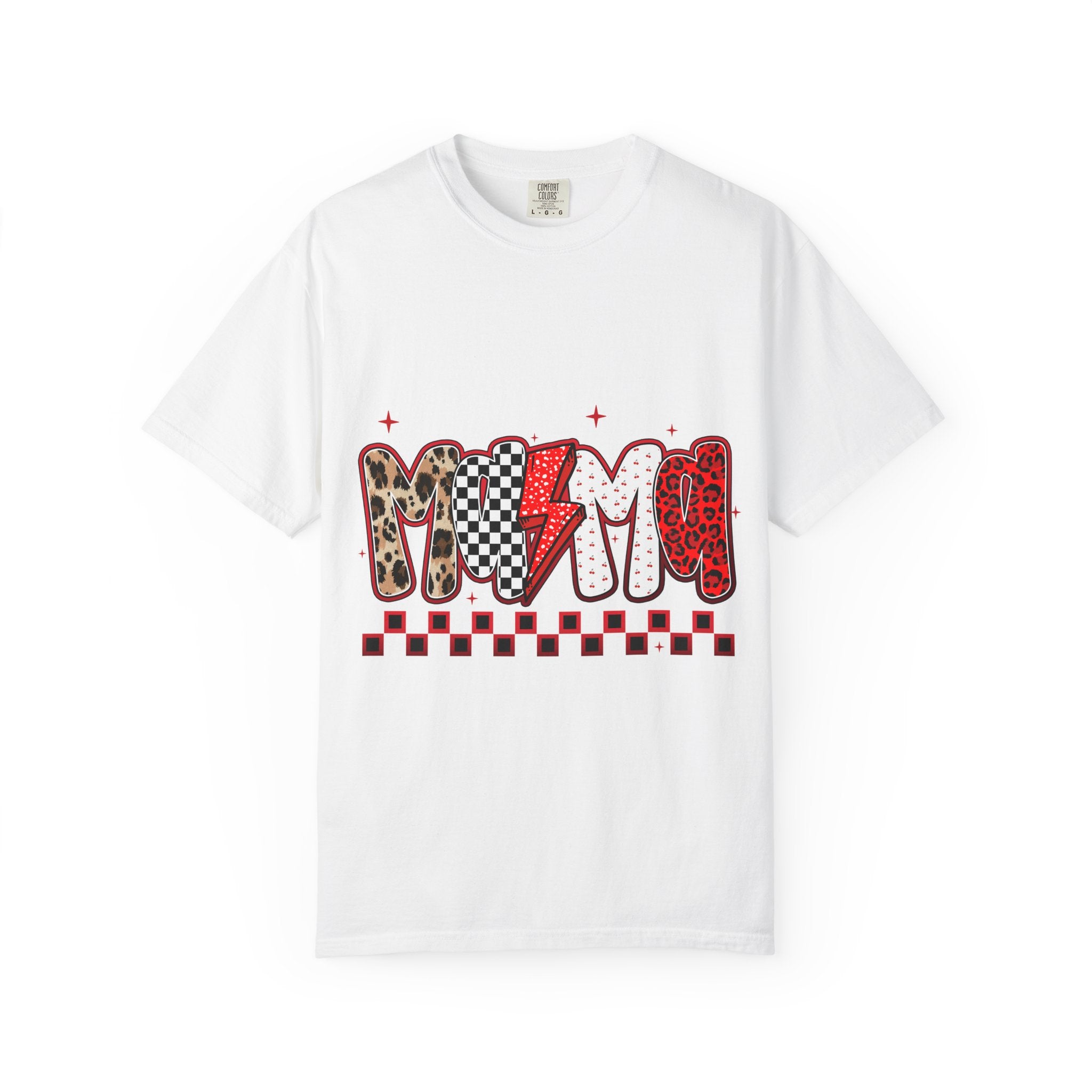 Mama Graphic T-Shirt — Leopard & Checkerboard Lightning Design