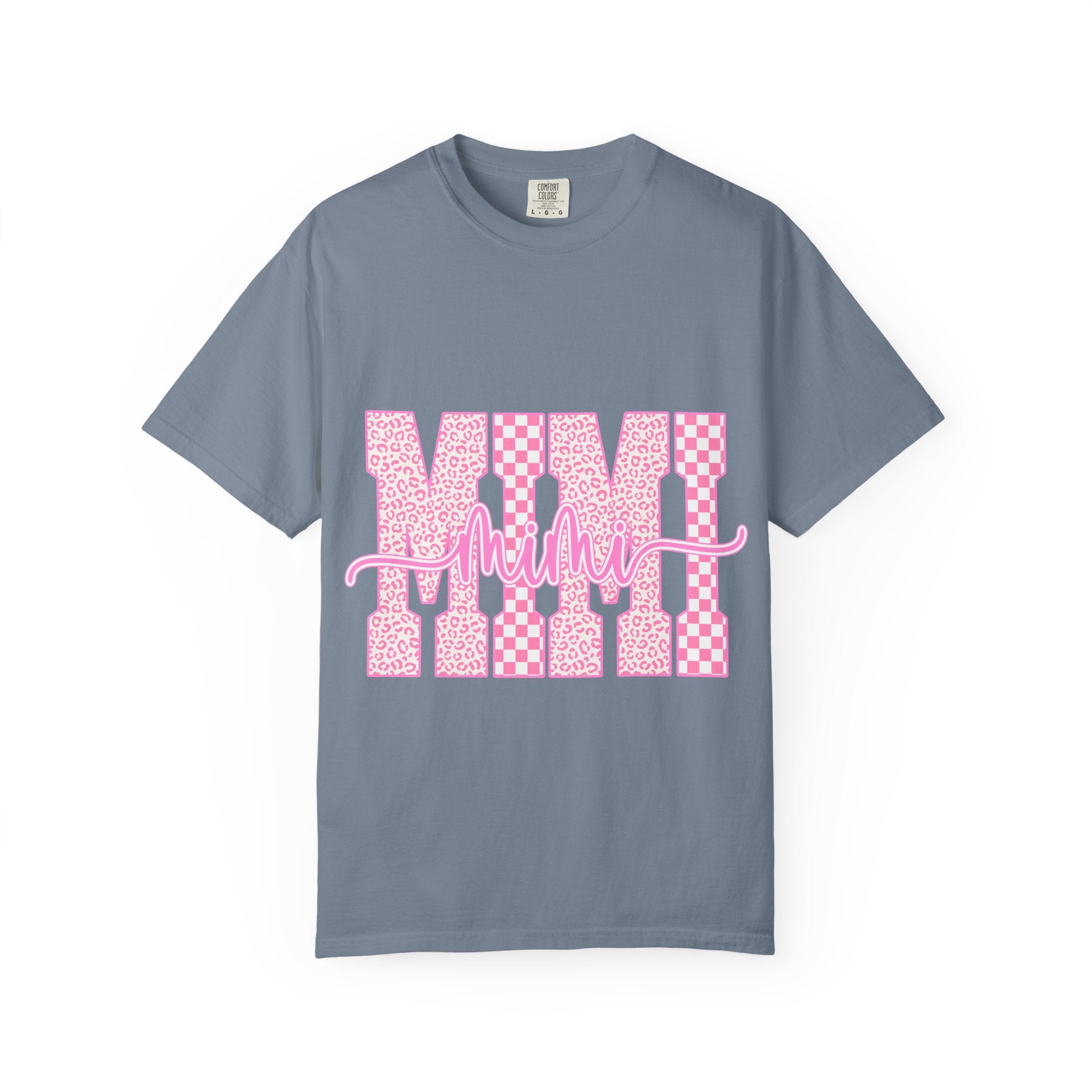 Mom Pink Checkerboard Graphic T-Shirt — "Mom" Script Design