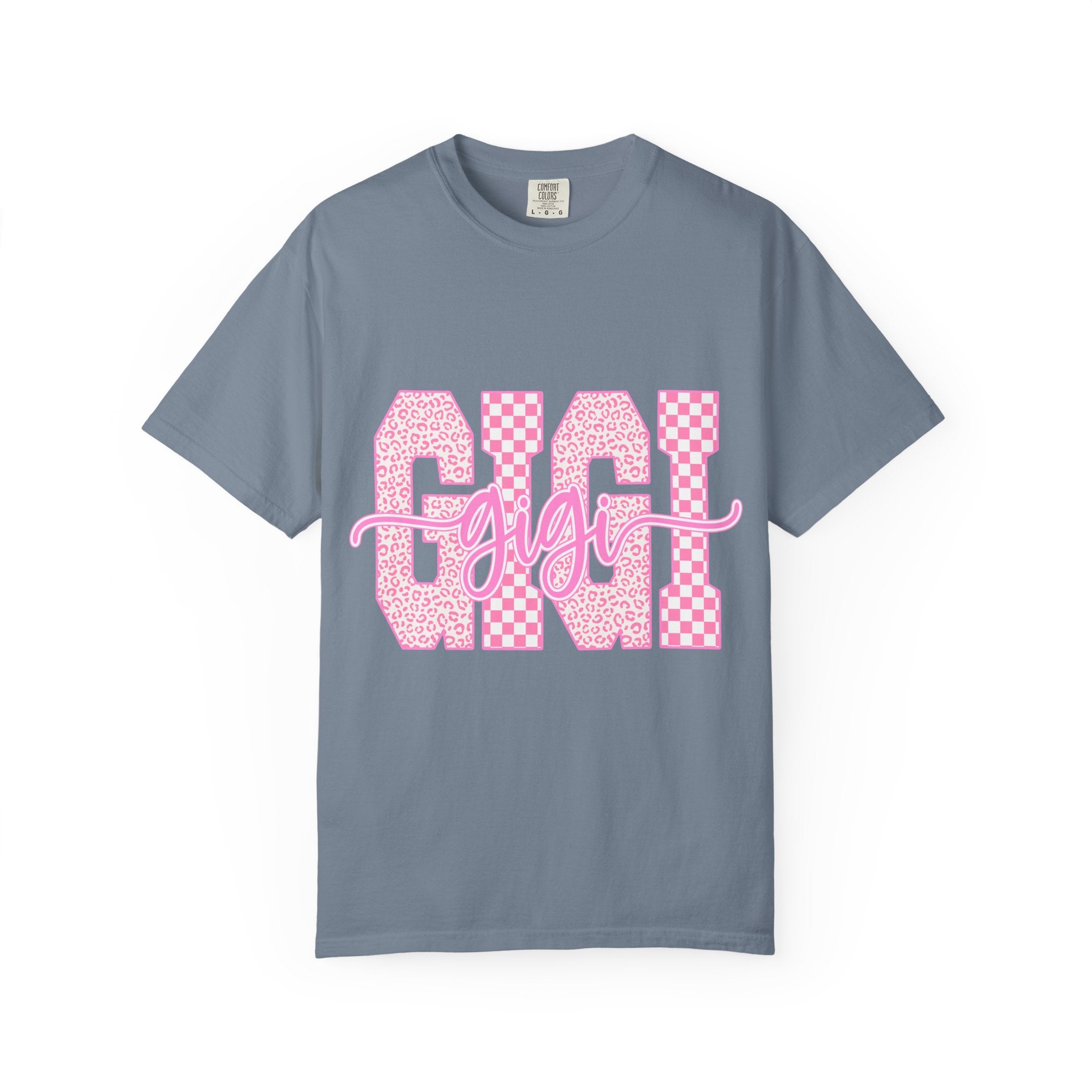 Gigi Pink Checkerboard Graphic Tee — Retro Floral & Checker 'GIGI' Shirt