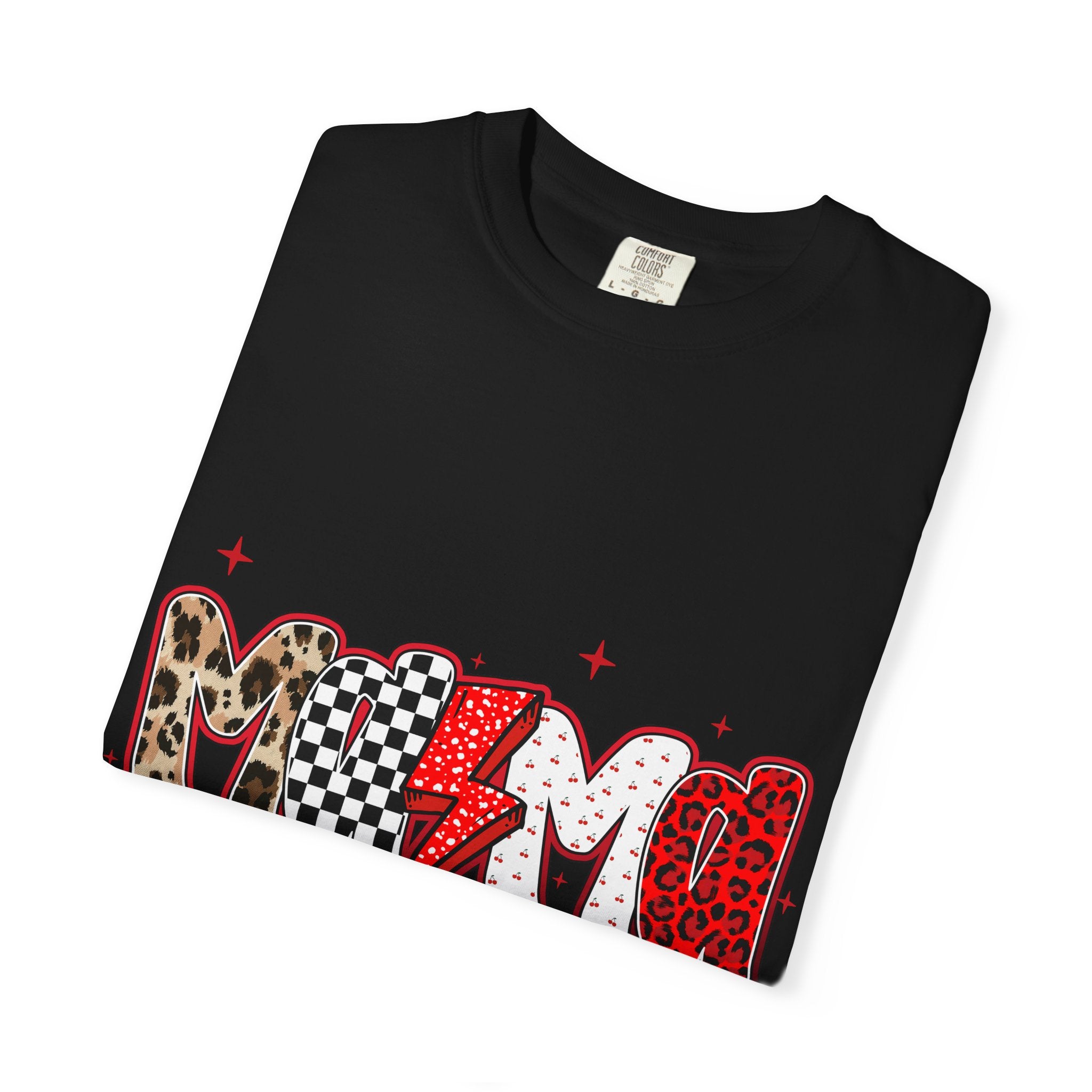 Mama Graphic T-Shirt — Leopard & Checkerboard Lightning Design
