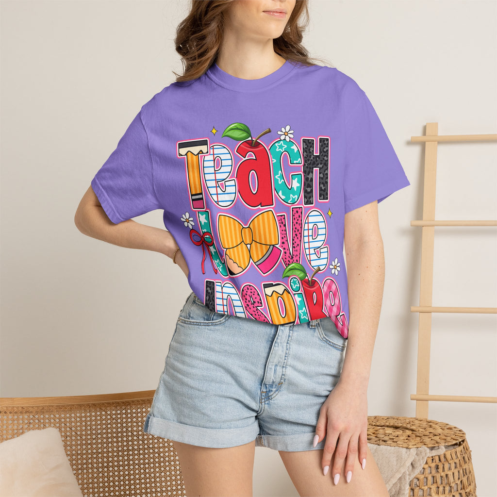 Teacher 'Teach Love Inspire' Graphic T-Shirt – Colorful School Gift