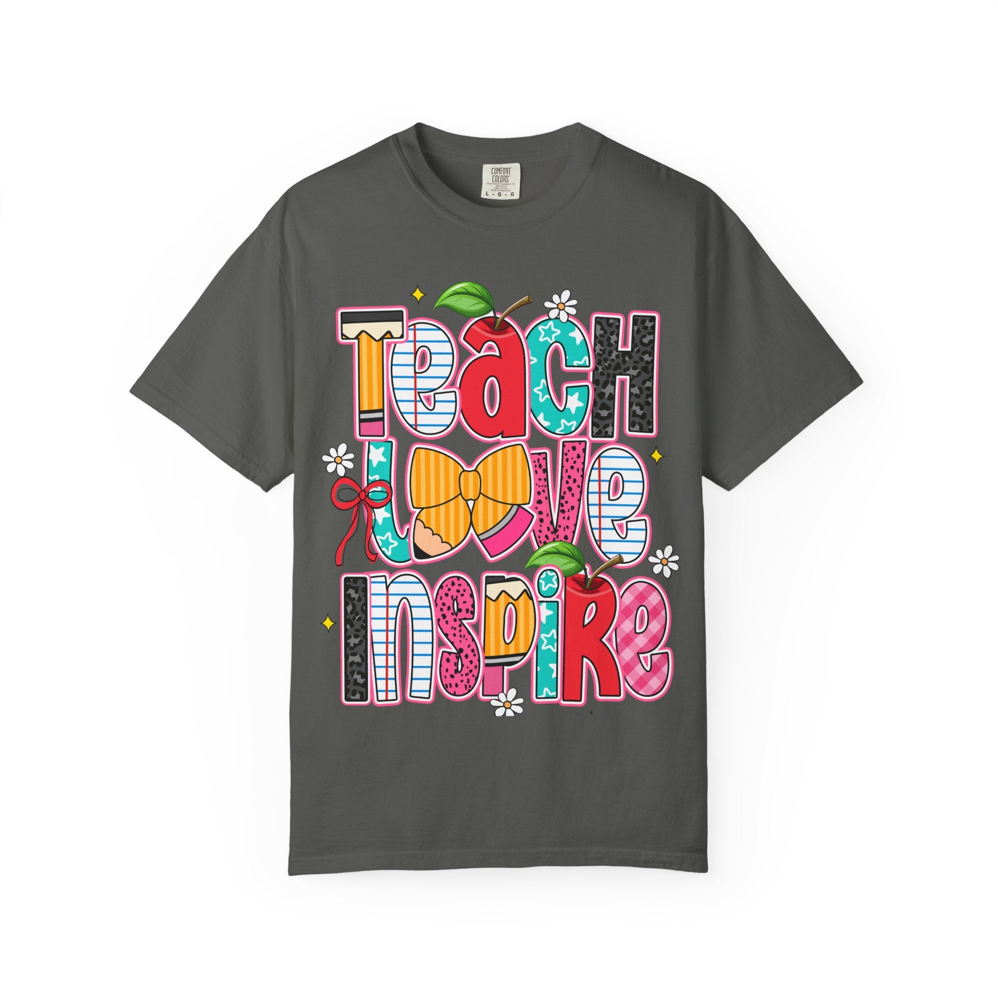 Teacher 'Teach Love Inspire' Graphic T-Shirt – Colorful School Gift