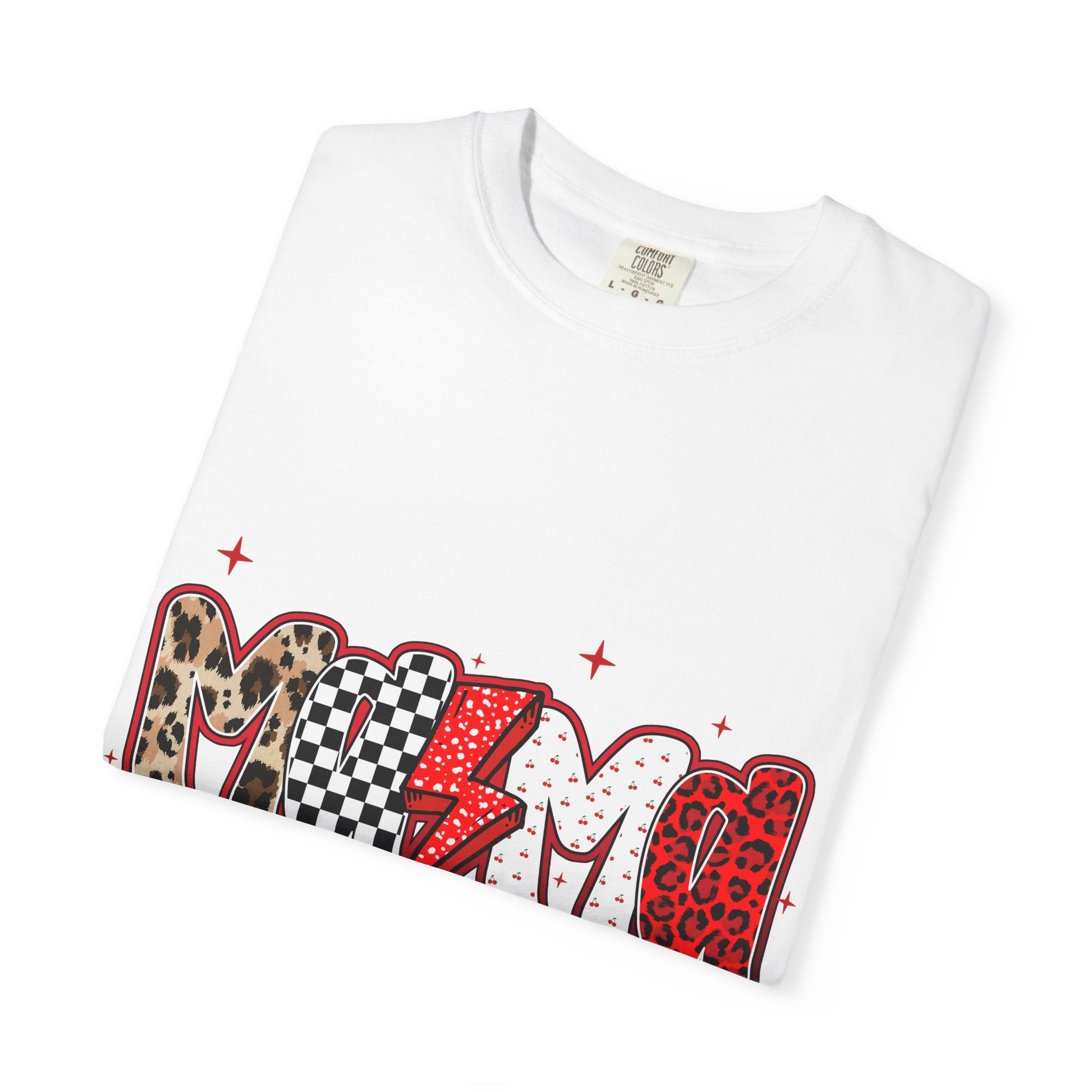 Mama Graphic T-Shirt — Leopard & Checkerboard Lightning Design