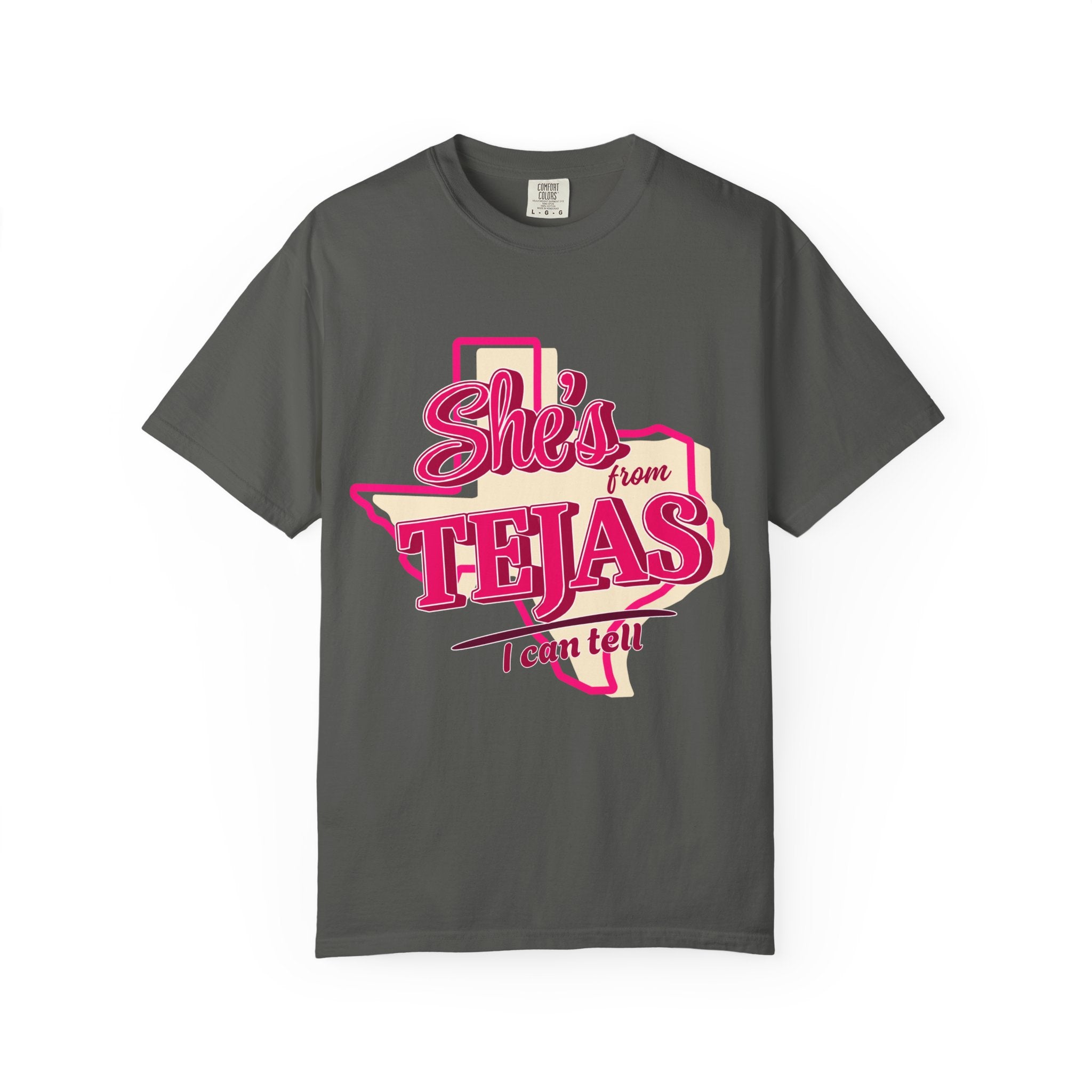 She's From Tejas T-Shirt — Retro Texas Pride Pink Graphic Tee