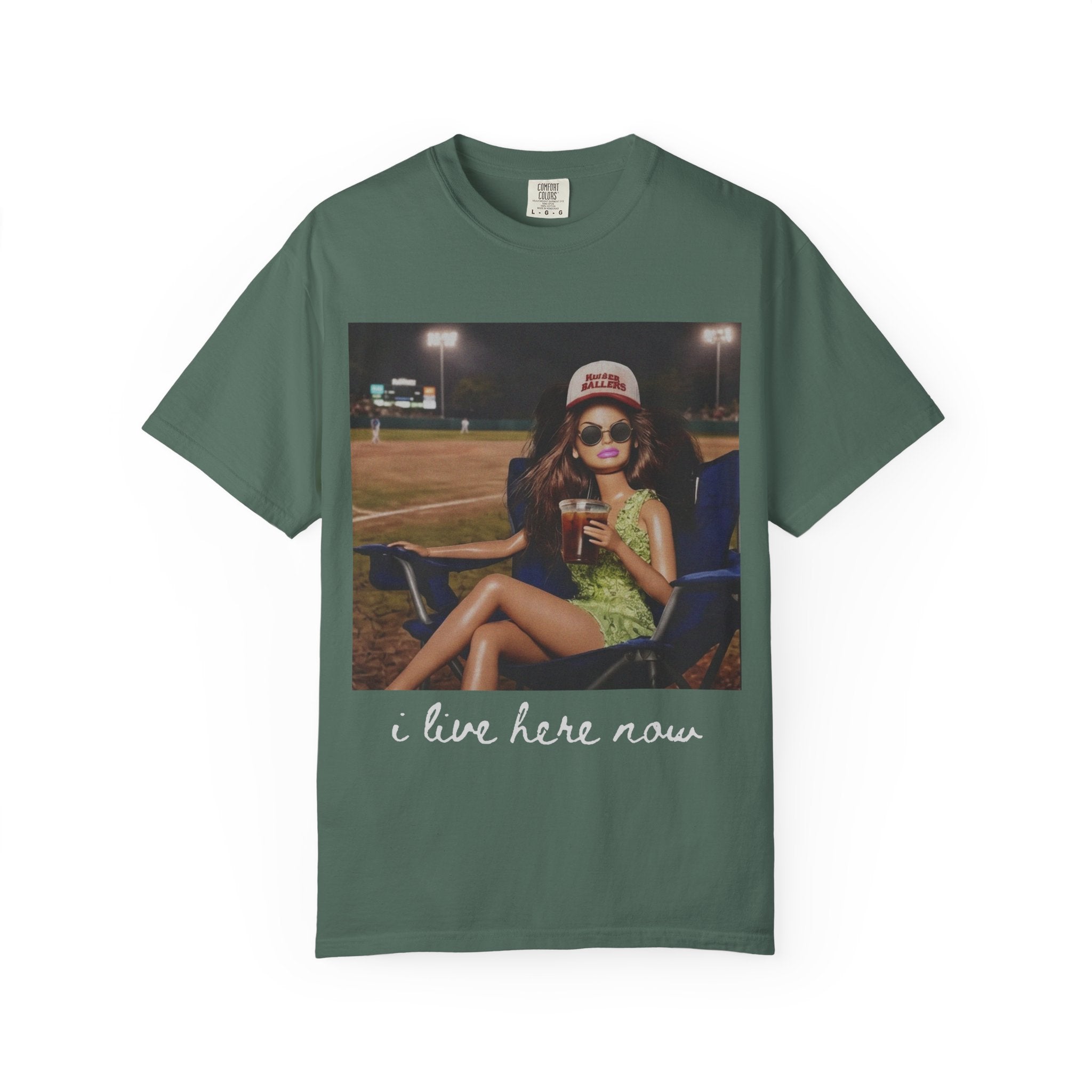 I Live Here Now T-Shirt — Retro Baseball Game Graphic Tee