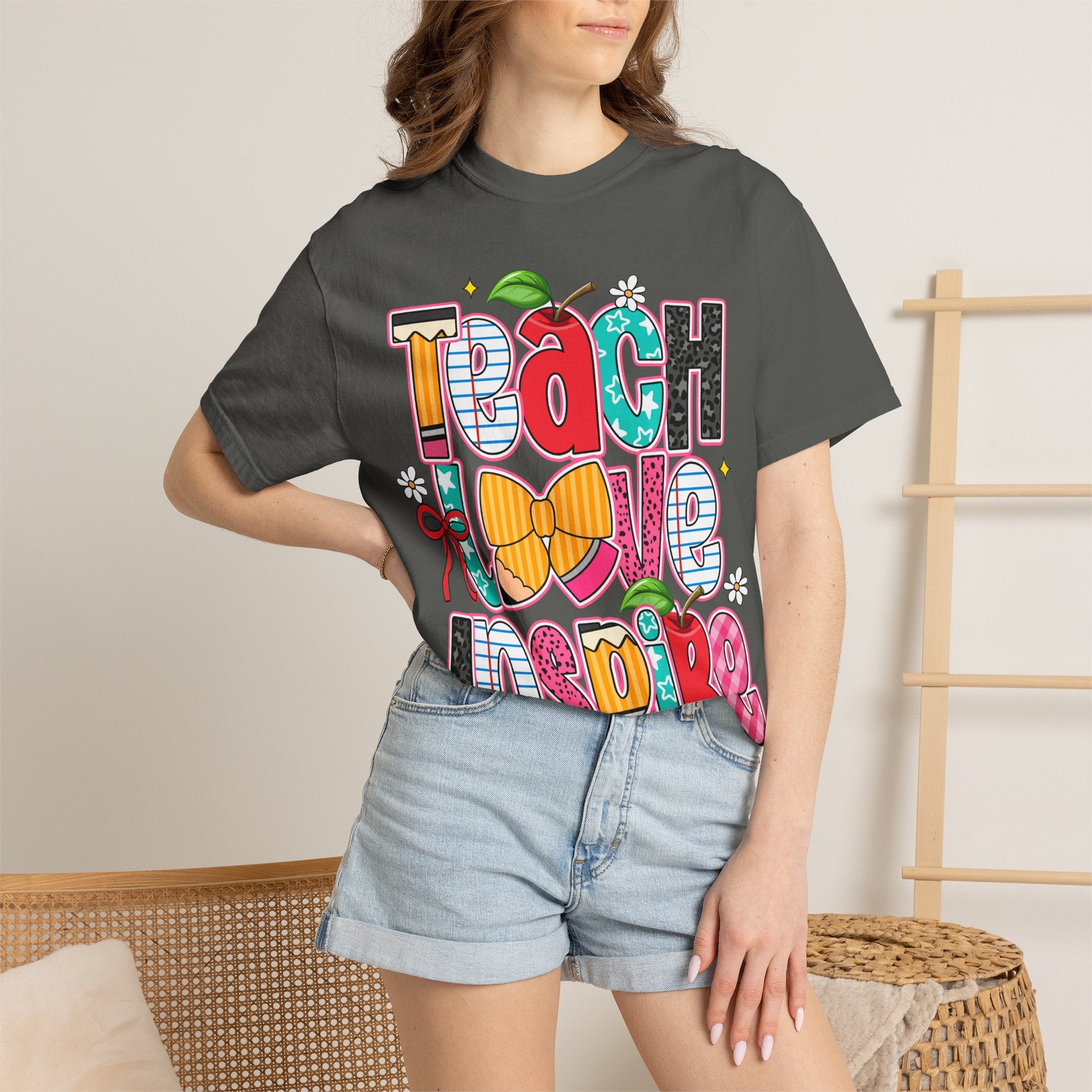 Teacher 'Teach Love Inspire' Graphic T-Shirt – Colorful School Gift