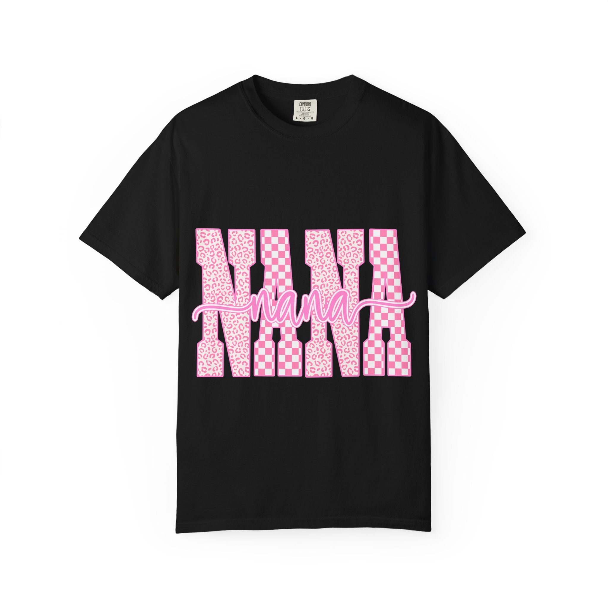 Nana Pink Pattern Graphic T-Shirt — Checker & Leopard Grandma Gift