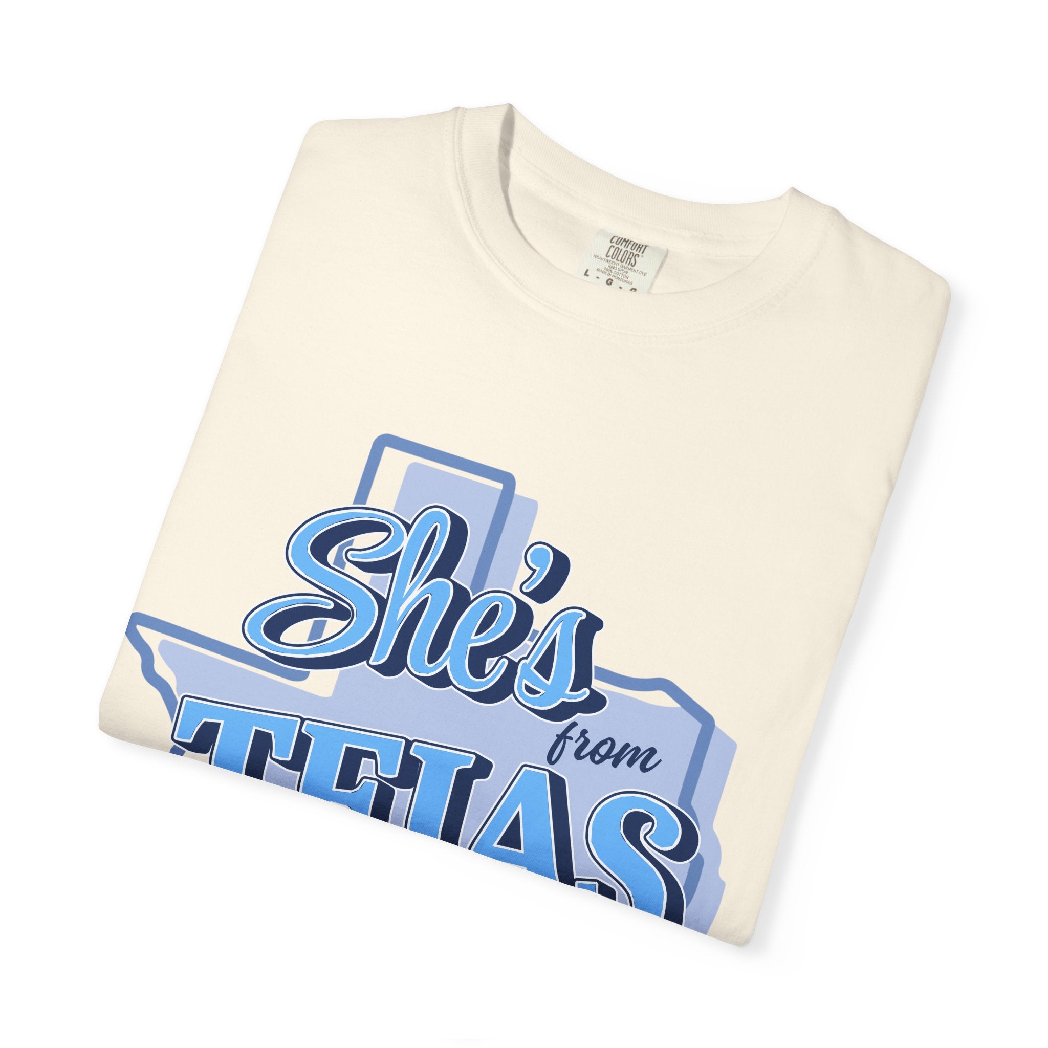 She's From Tejas T-Shirt — Texas Retro Script Tee