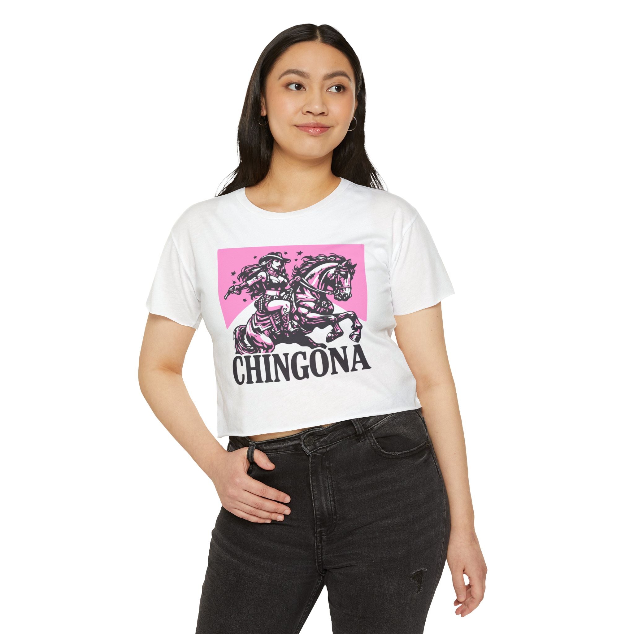 Chingona Festival Crop Top — Empowering Mexican Ranchera Rodeo Graphic