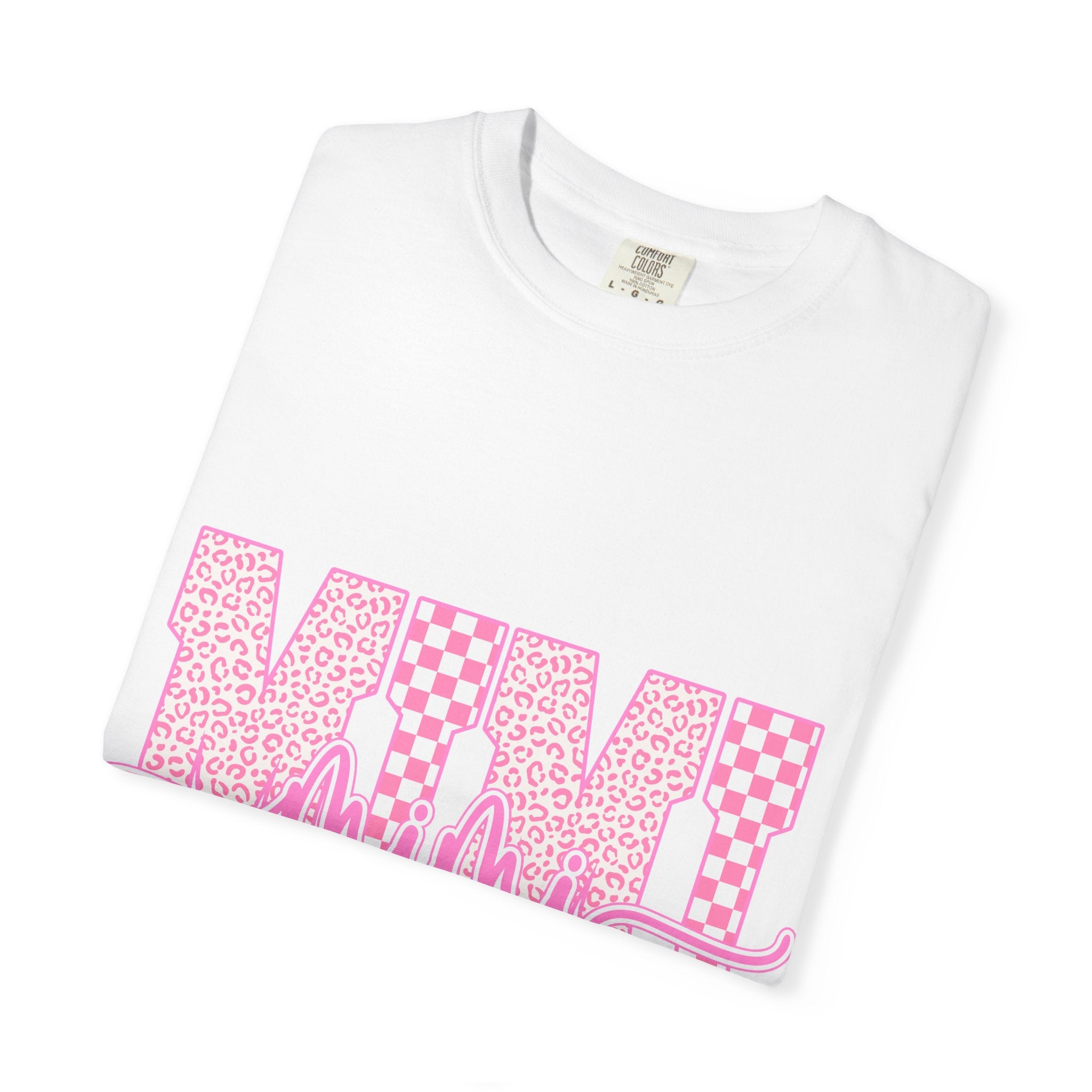 Mom Pink Checkerboard Graphic T-Shirt — "Mom" Script Design