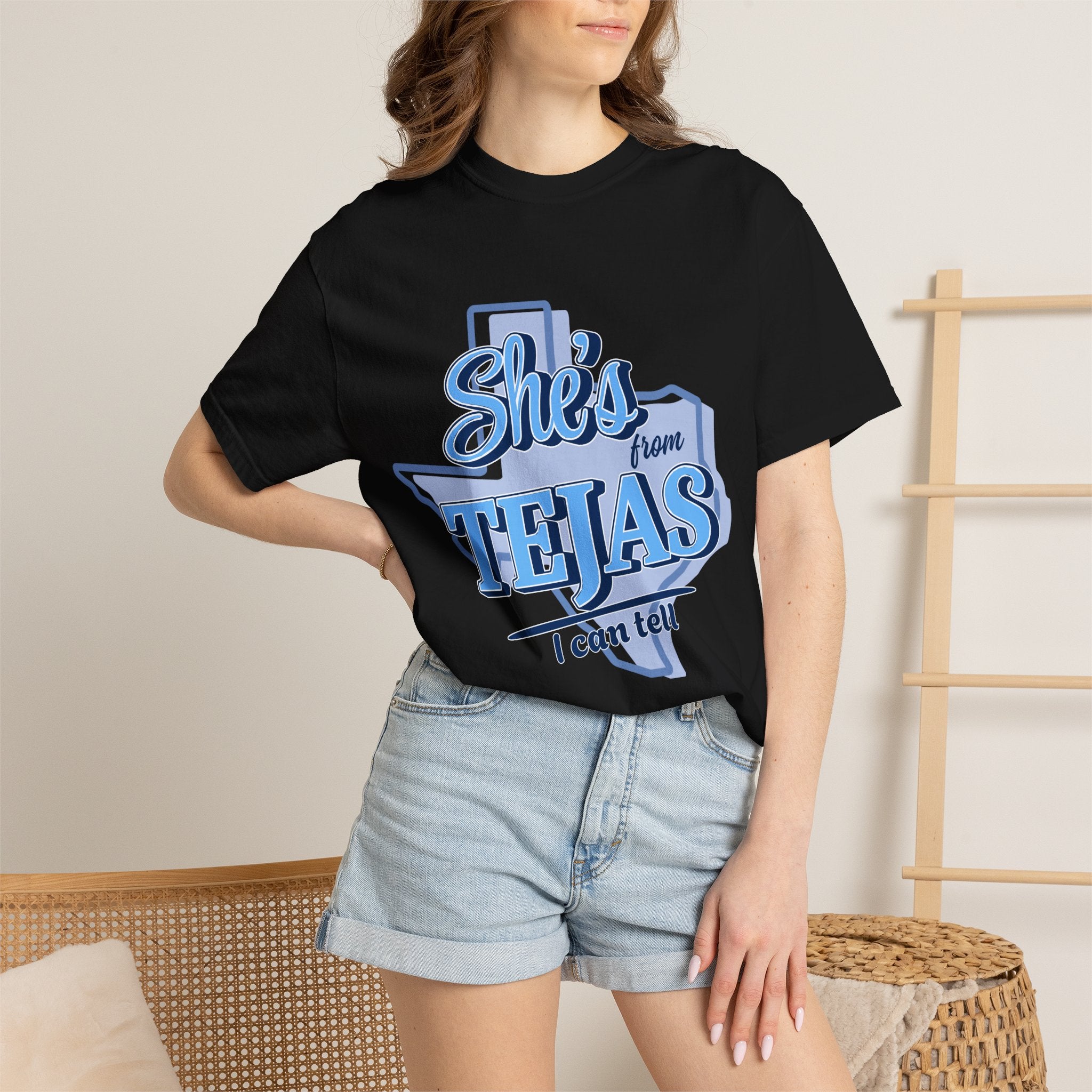 She's From Tejas T-Shirt — Texas Retro Script Tee
