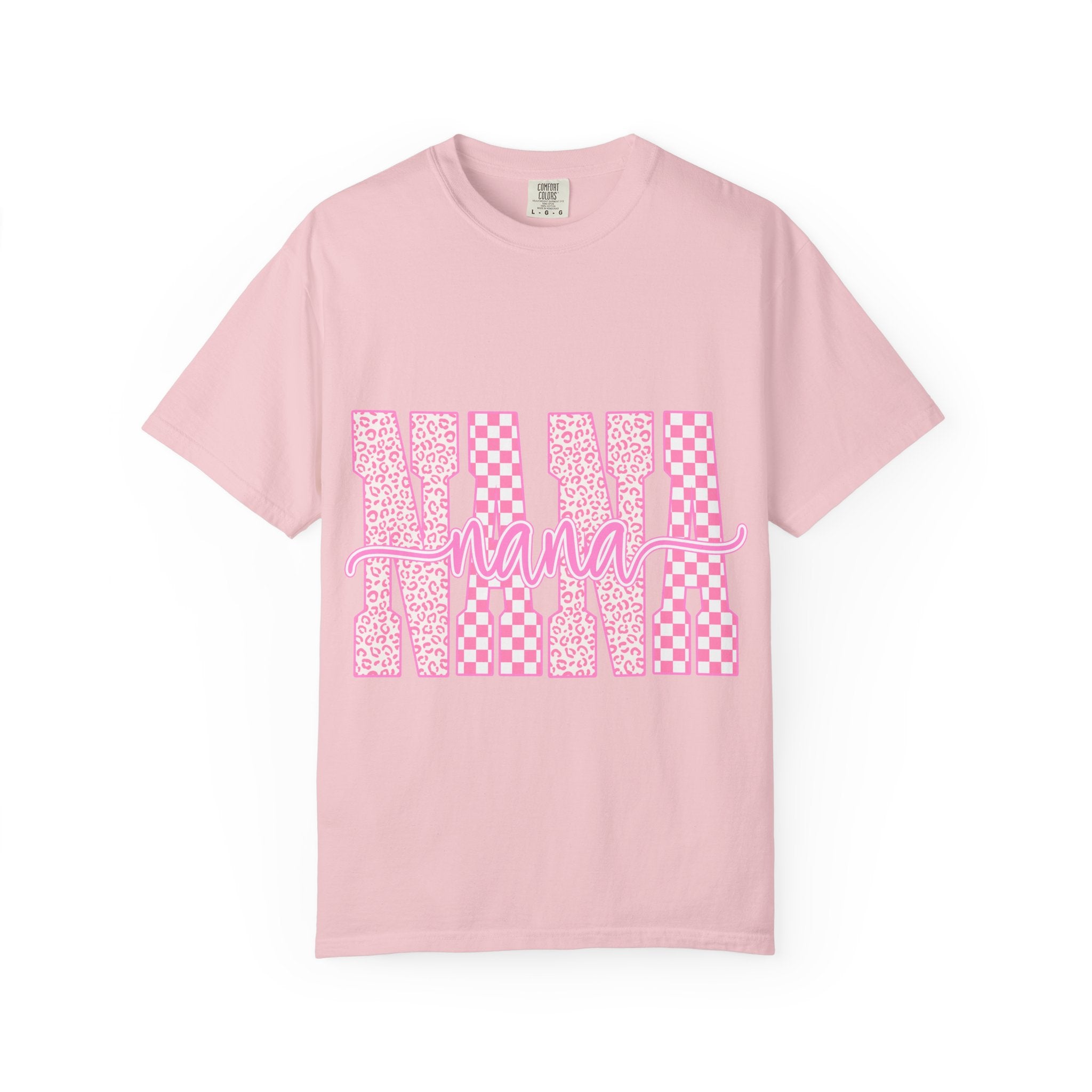 Nana Pink Pattern Graphic T-Shirt — Checker & Leopard Grandma Gift