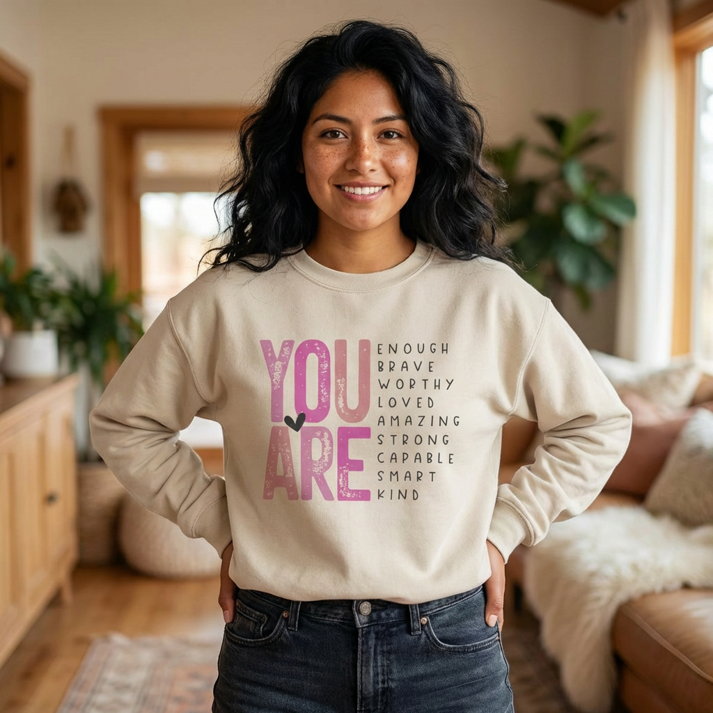 You Are Inspirational Crewneck Sweatshirt — "You Are" Typography Pullover