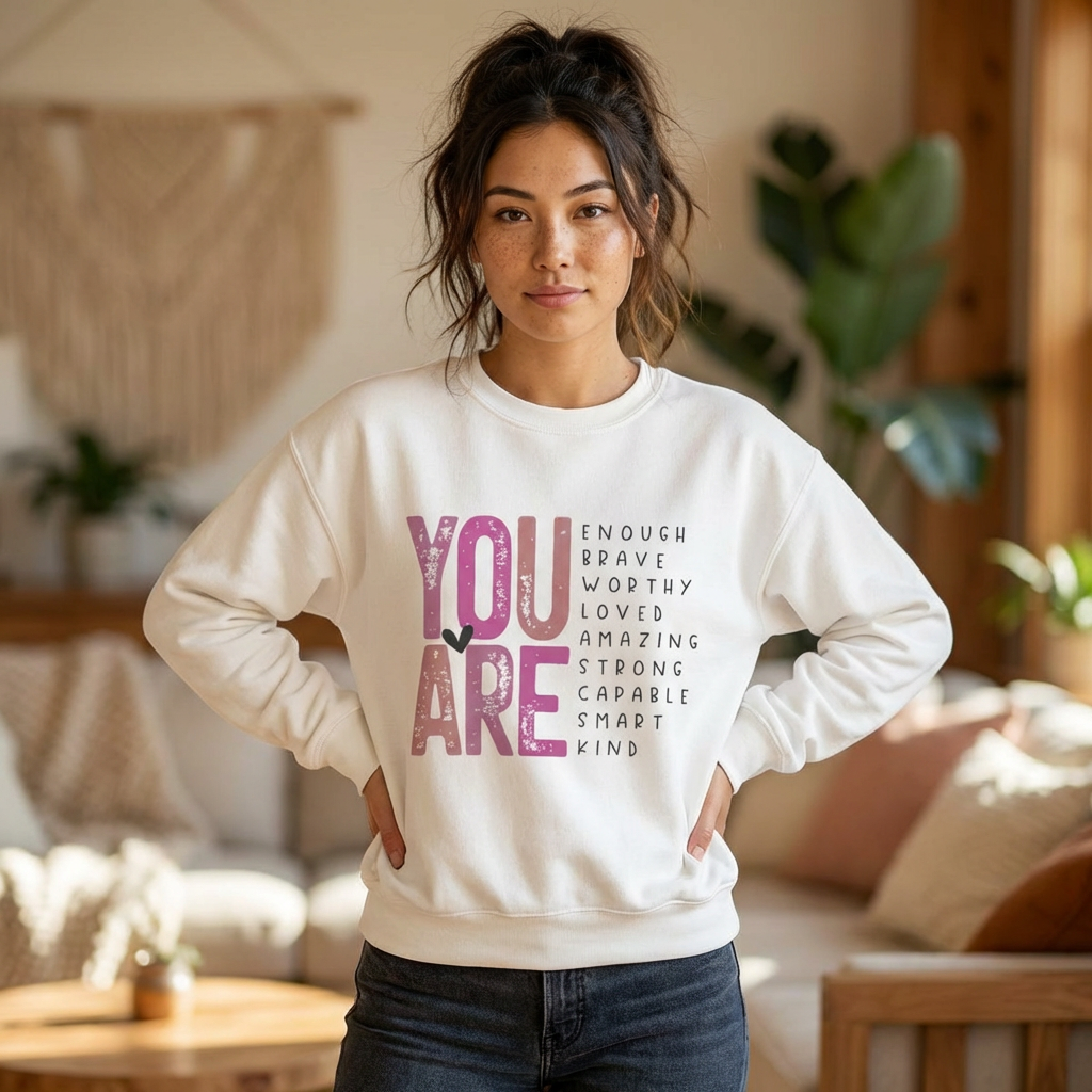 You Are Inspirational Crewneck Sweatshirt — "You Are" Typography Pullover