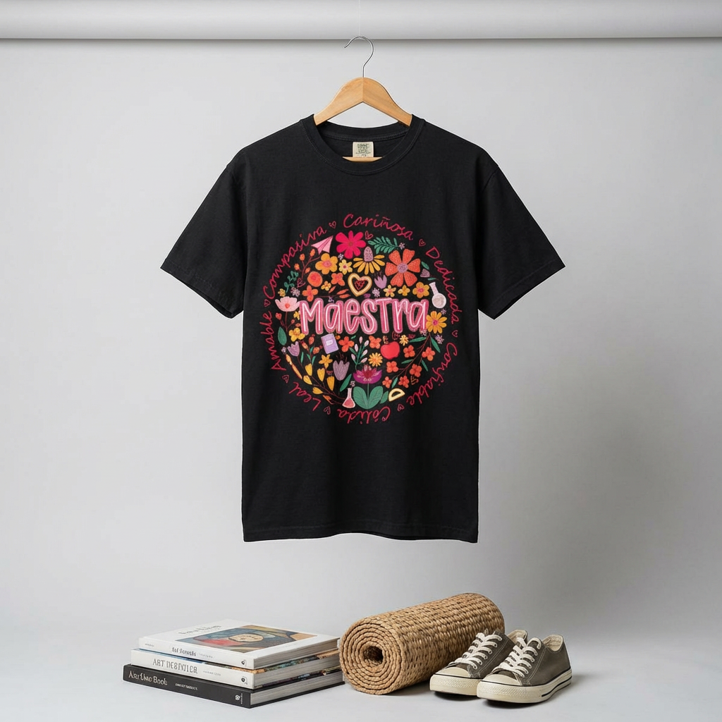 Maestra Floral Teacher T-Shirt – Colorful Spanish 'Maestra' Appreciation Tee