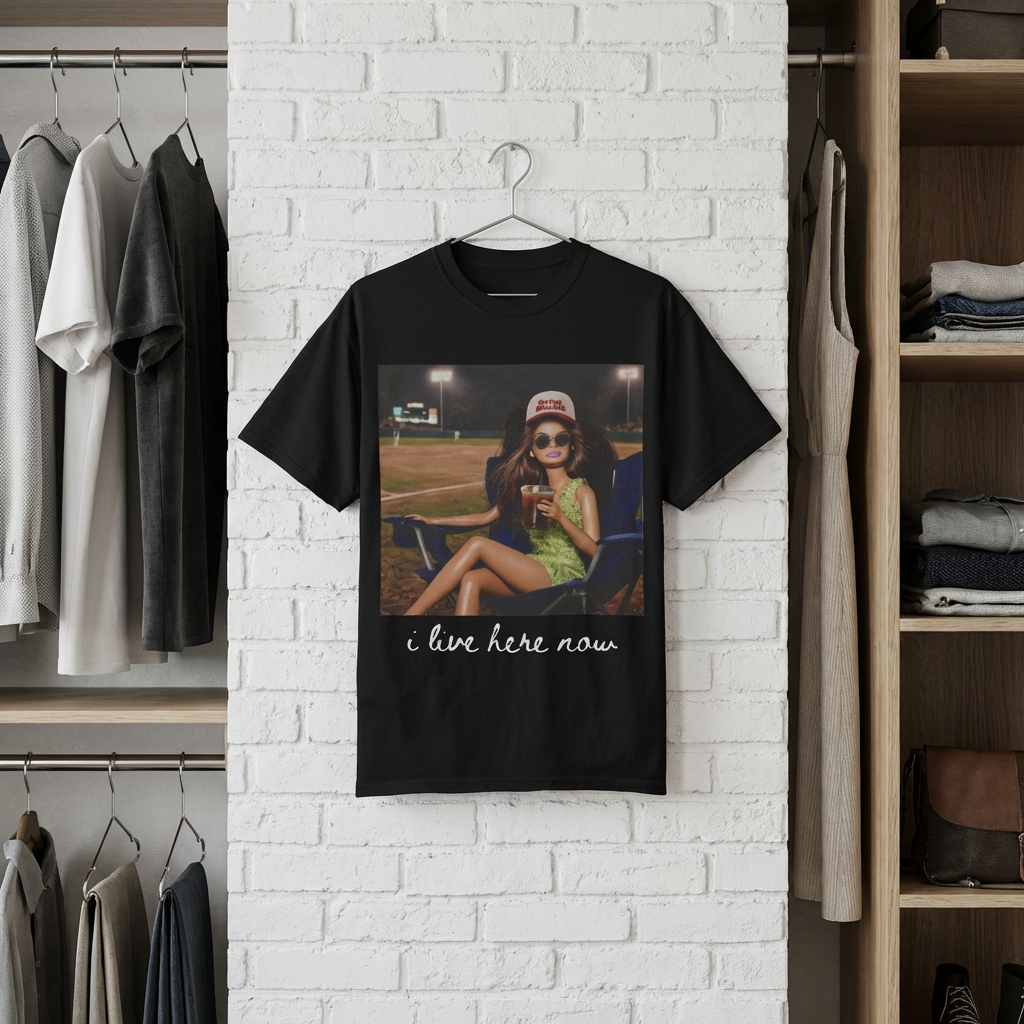 I Live Here Now T-Shirt — Retro Baseball Game Graphic Tee