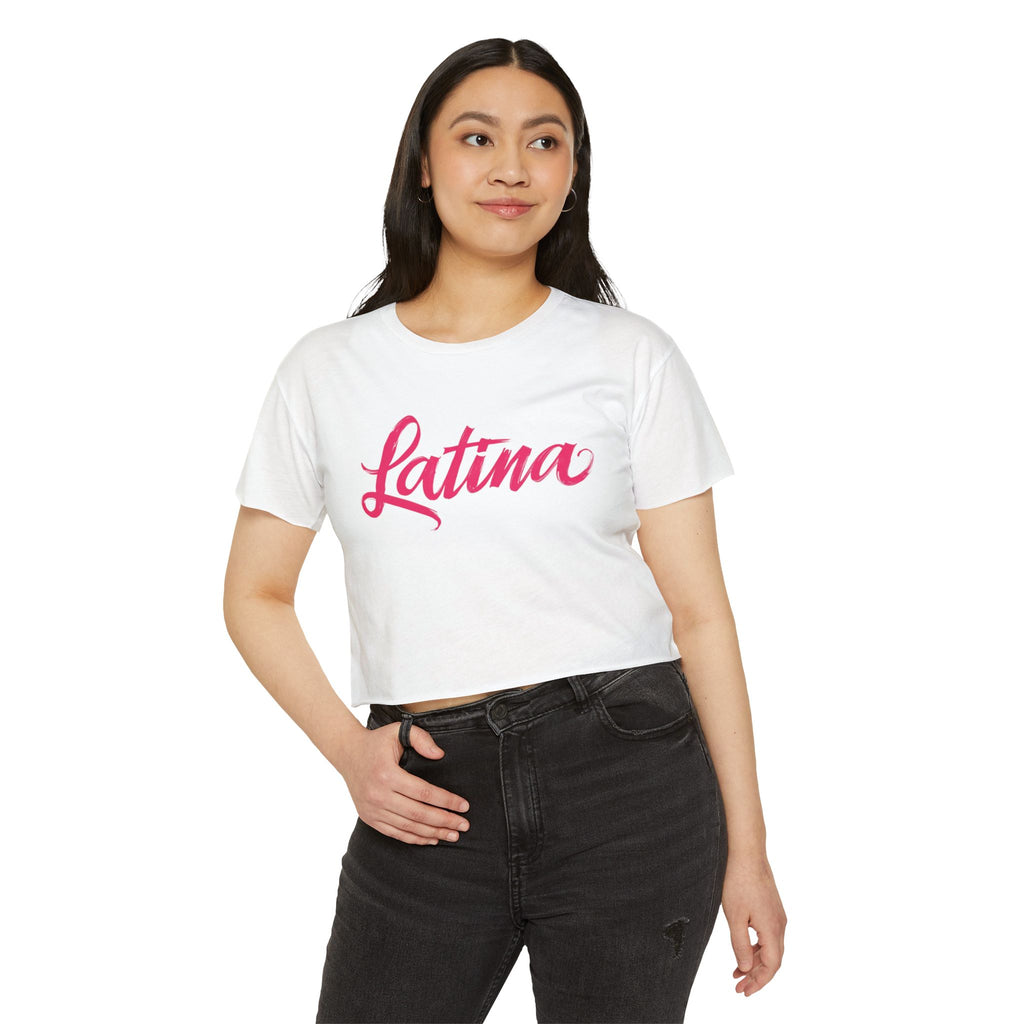 Latina Crop Top — Women's Festival Crop Top, Pink Script Tee for Latinx Pride