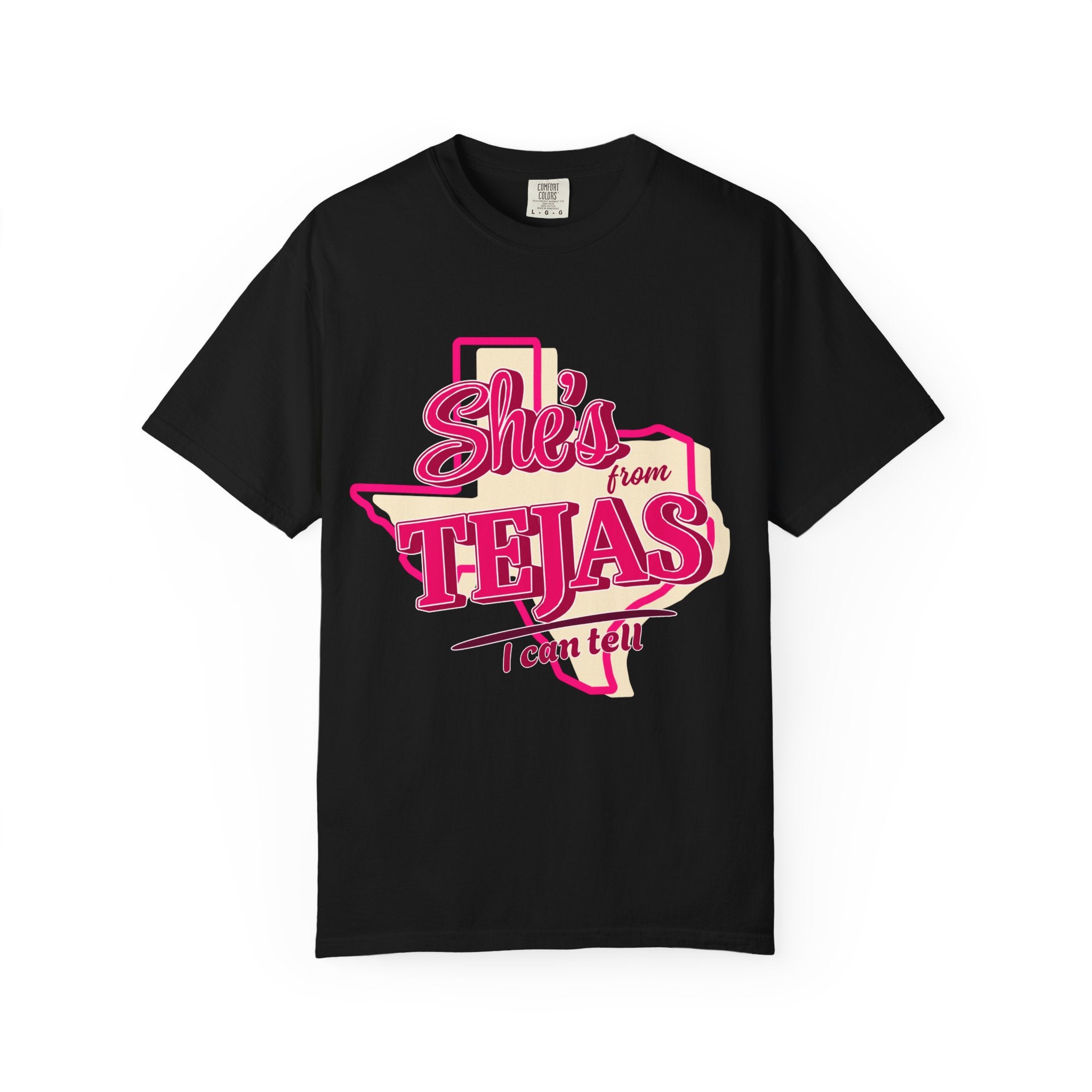 She's From Tejas T-Shirt — Retro Texas Pride Pink Graphic Tee