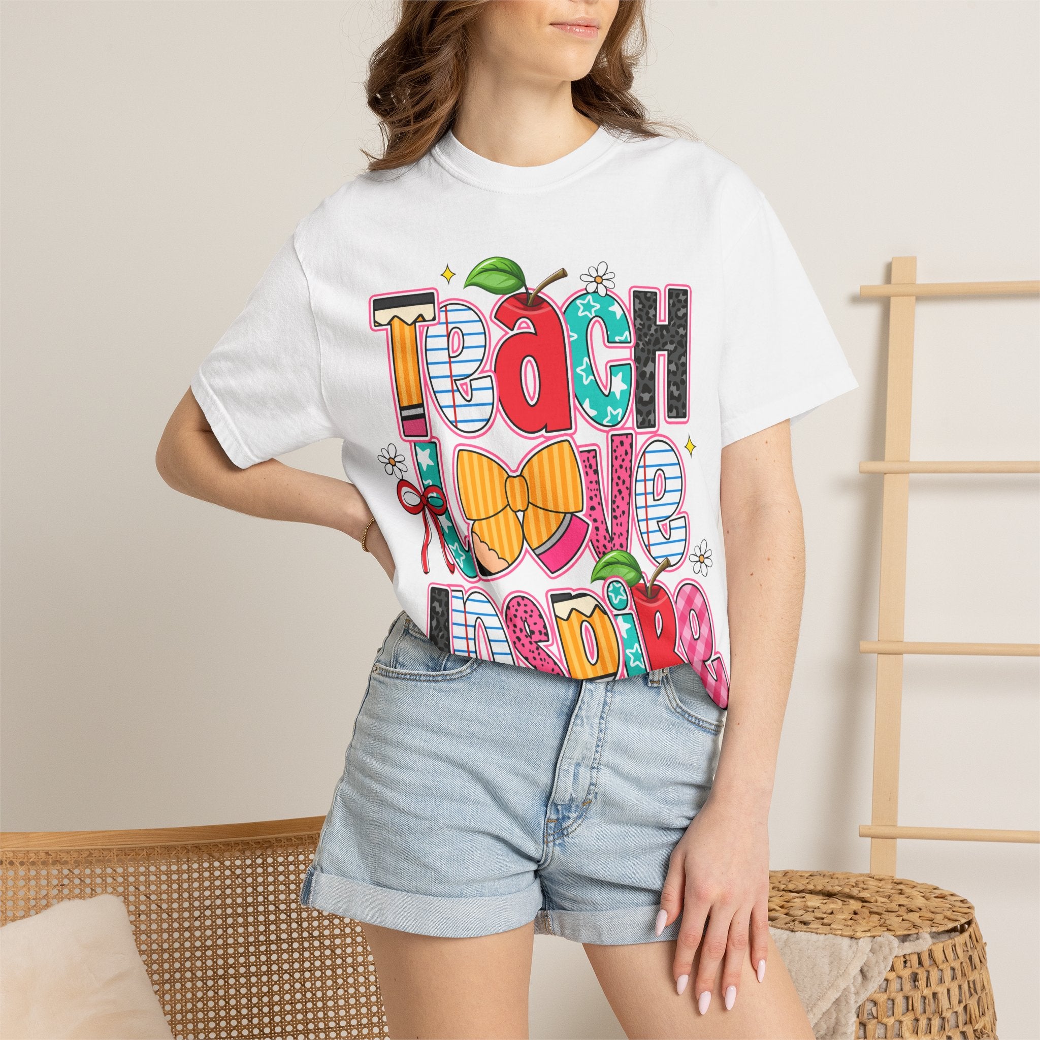 Teacher 'Teach Love Inspire' Graphic T-Shirt – Colorful School Gift