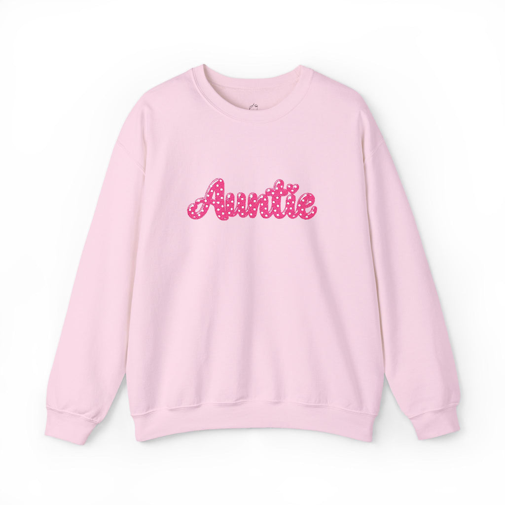 Auntie Crewneck Sweatshirt — Pink Glitter Text Casual Pullover