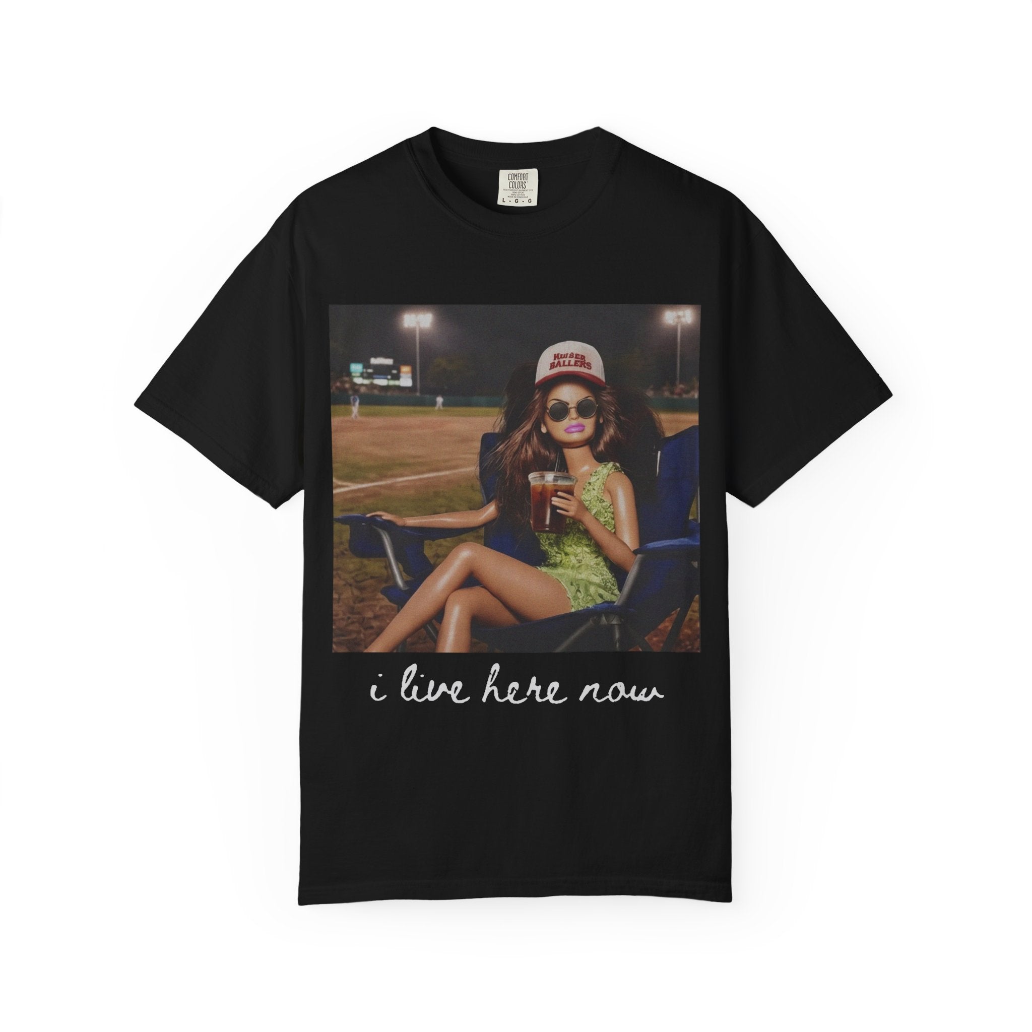 I Live Here Now T-Shirt — Retro Baseball Game Graphic Tee