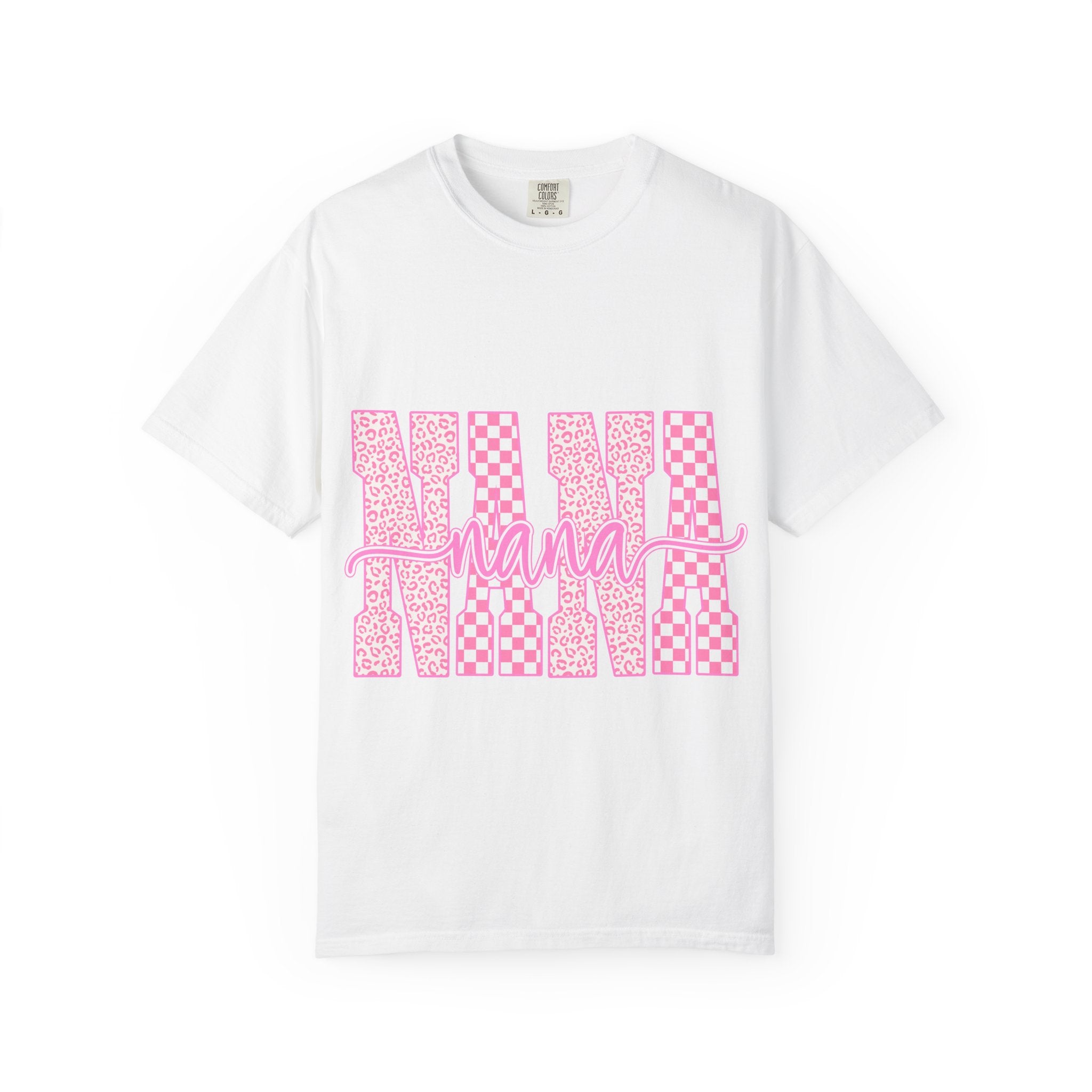 Nana Pink Pattern Graphic T-Shirt — Checker & Leopard Grandma Gift
