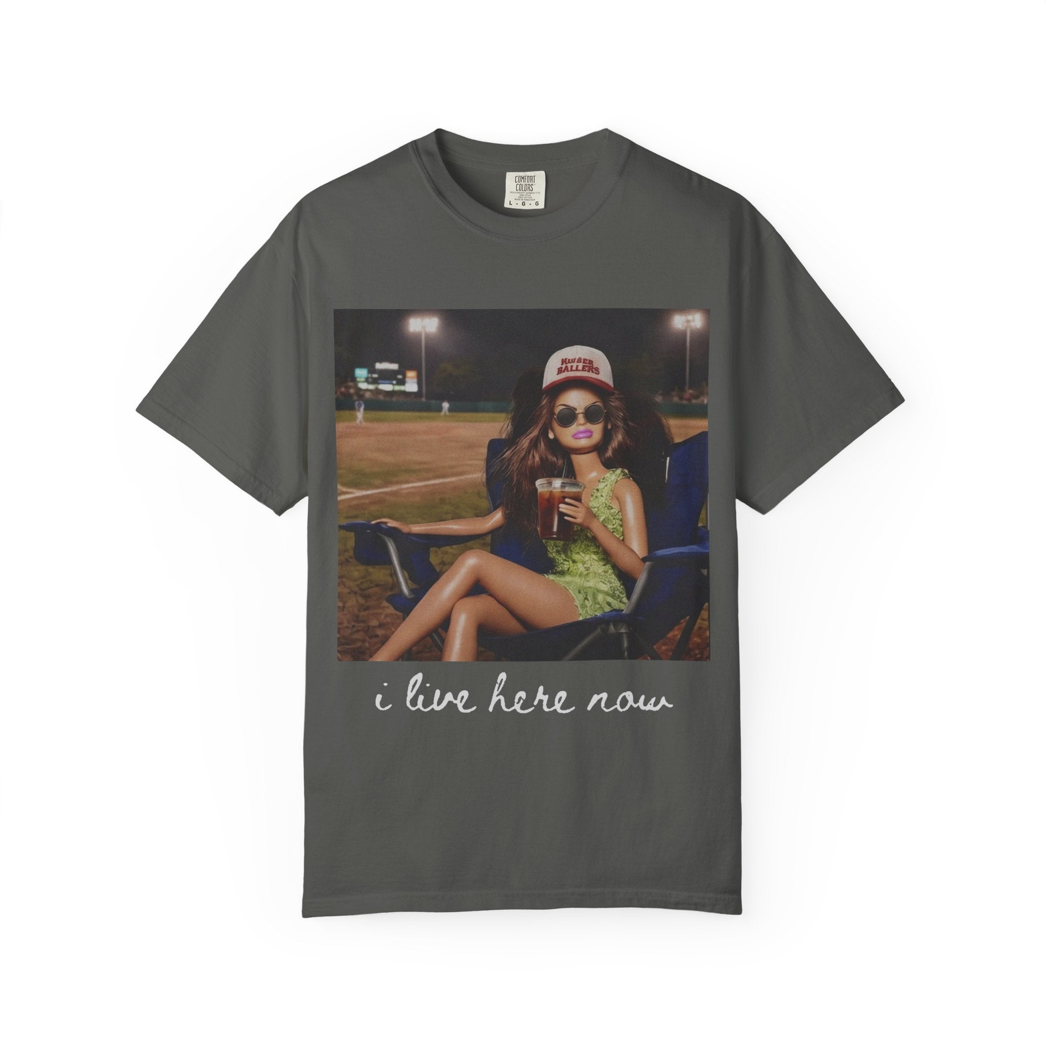 I Live Here Now T-Shirt — Retro Baseball Game Graphic Tee