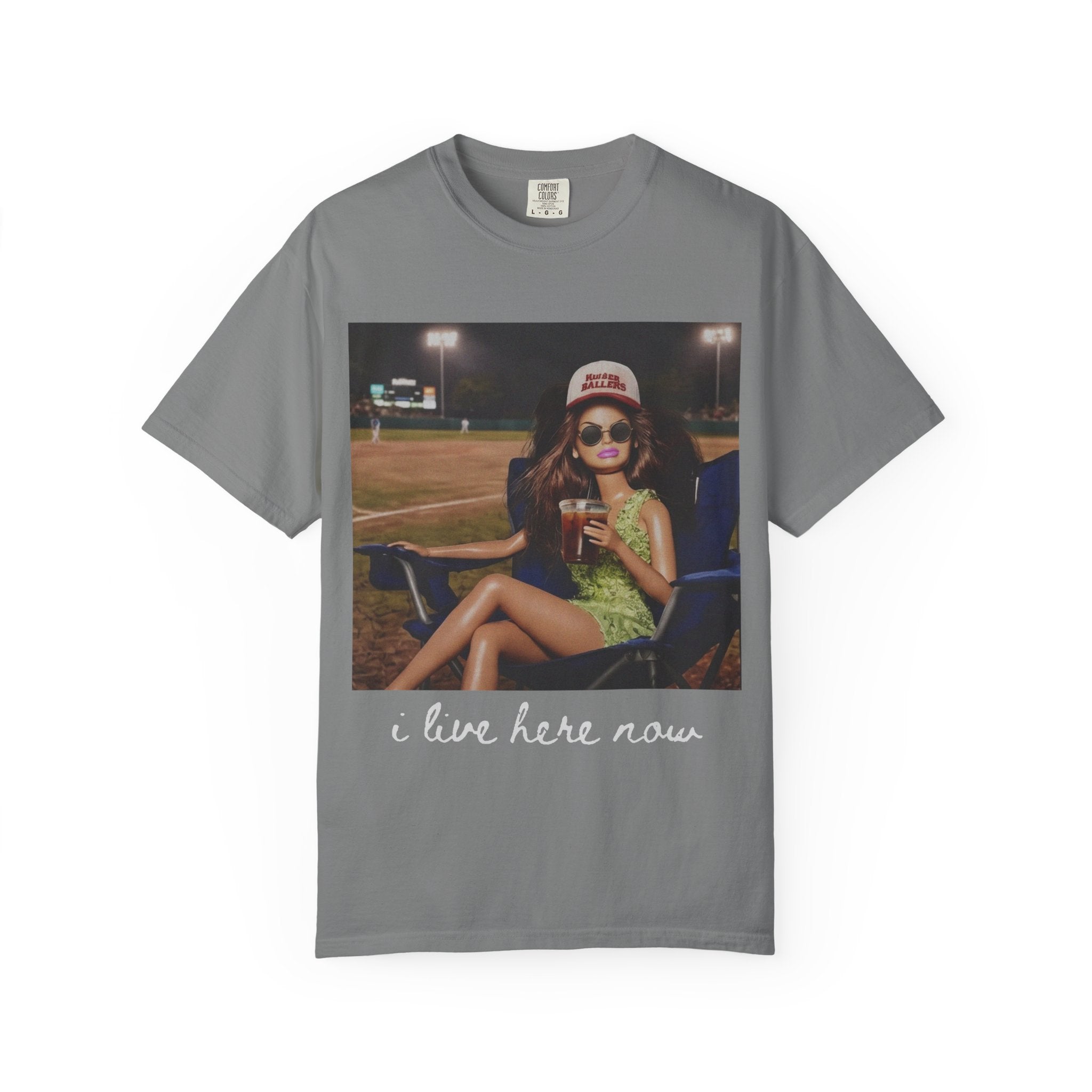 I Live Here Now T-Shirt — Retro Baseball Game Graphic Tee