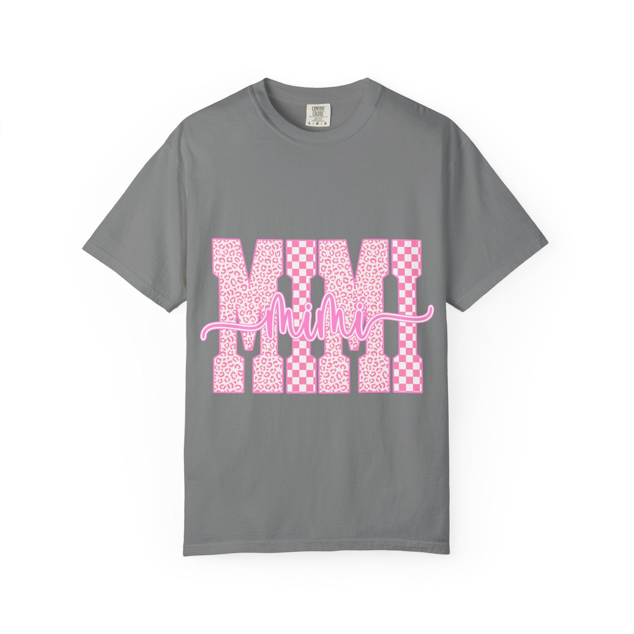 Mom Pink Checkerboard Graphic T-Shirt — "Mom" Script Design