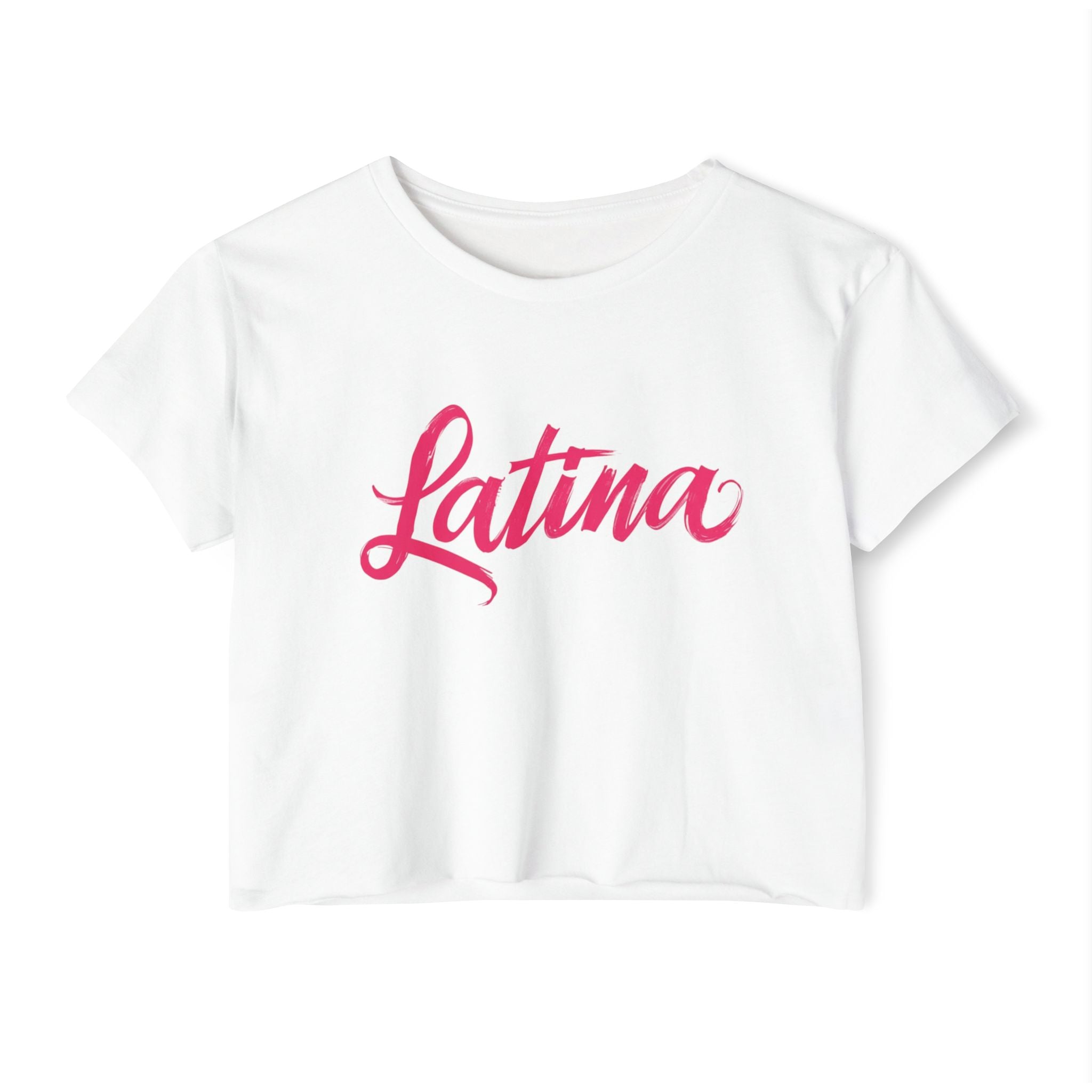 Latina Crop Top — Women's Festival Crop Top, Pink Script Tee for Latinx Pride