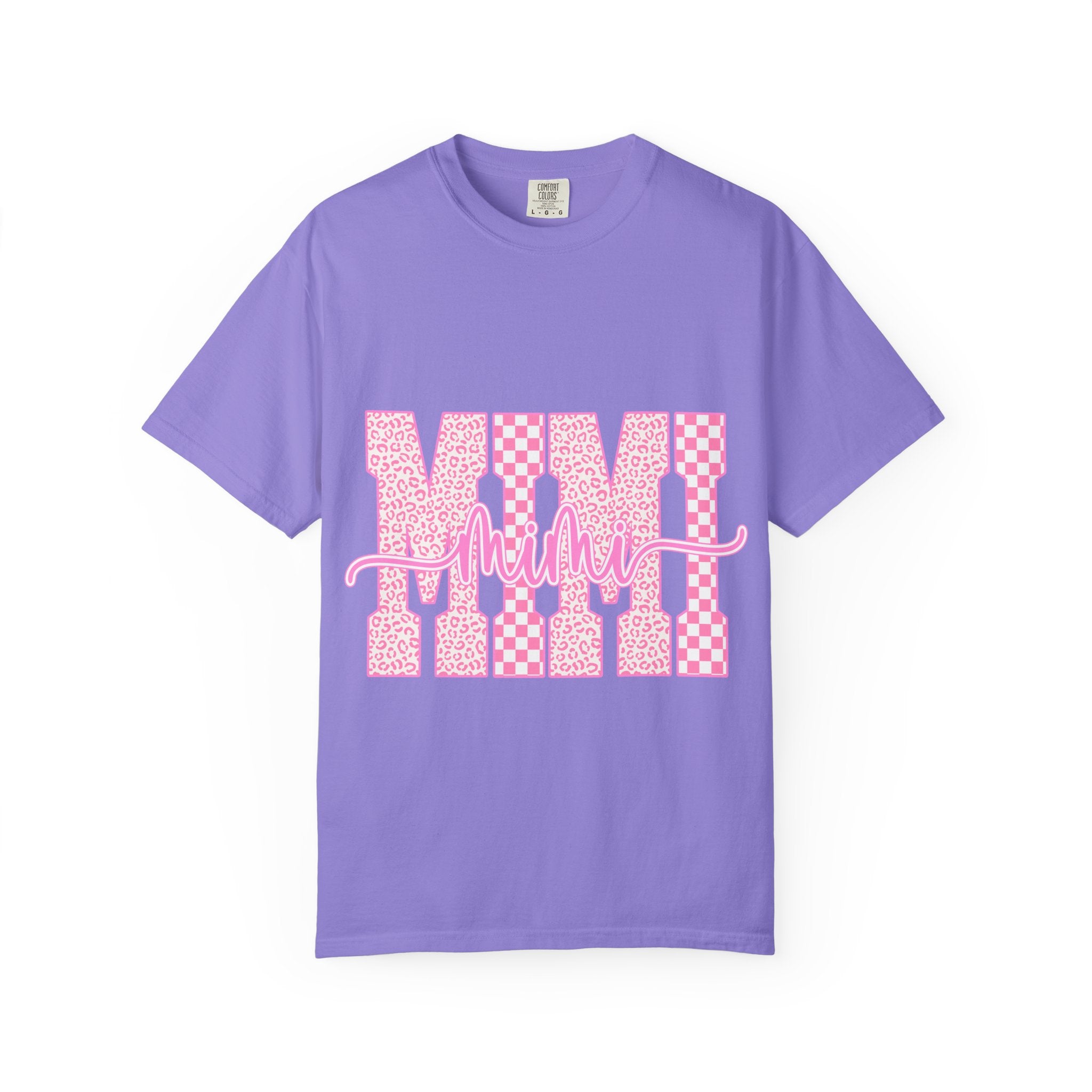 Mom Pink Checkerboard Graphic T-Shirt — "Mom" Script Design
