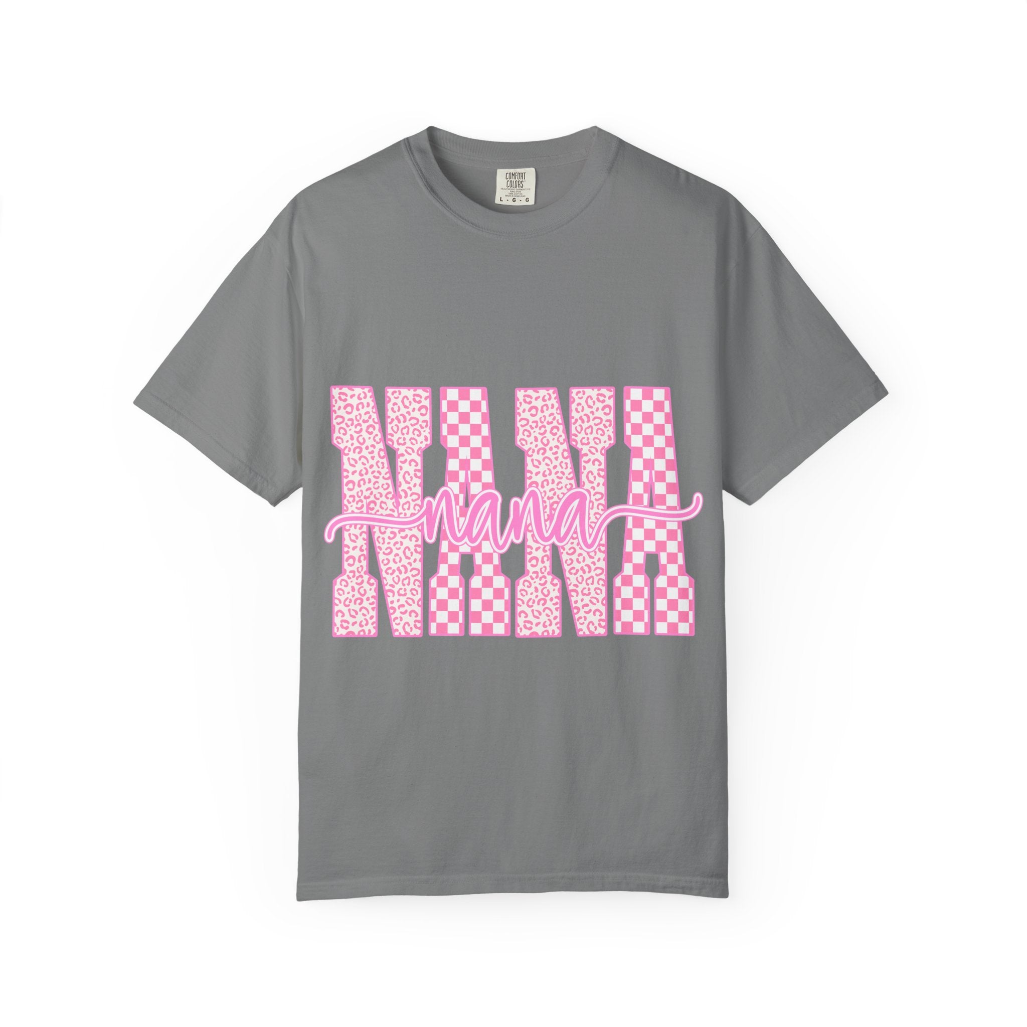 Nana Pink Pattern Graphic T-Shirt — Checker & Leopard Grandma Gift