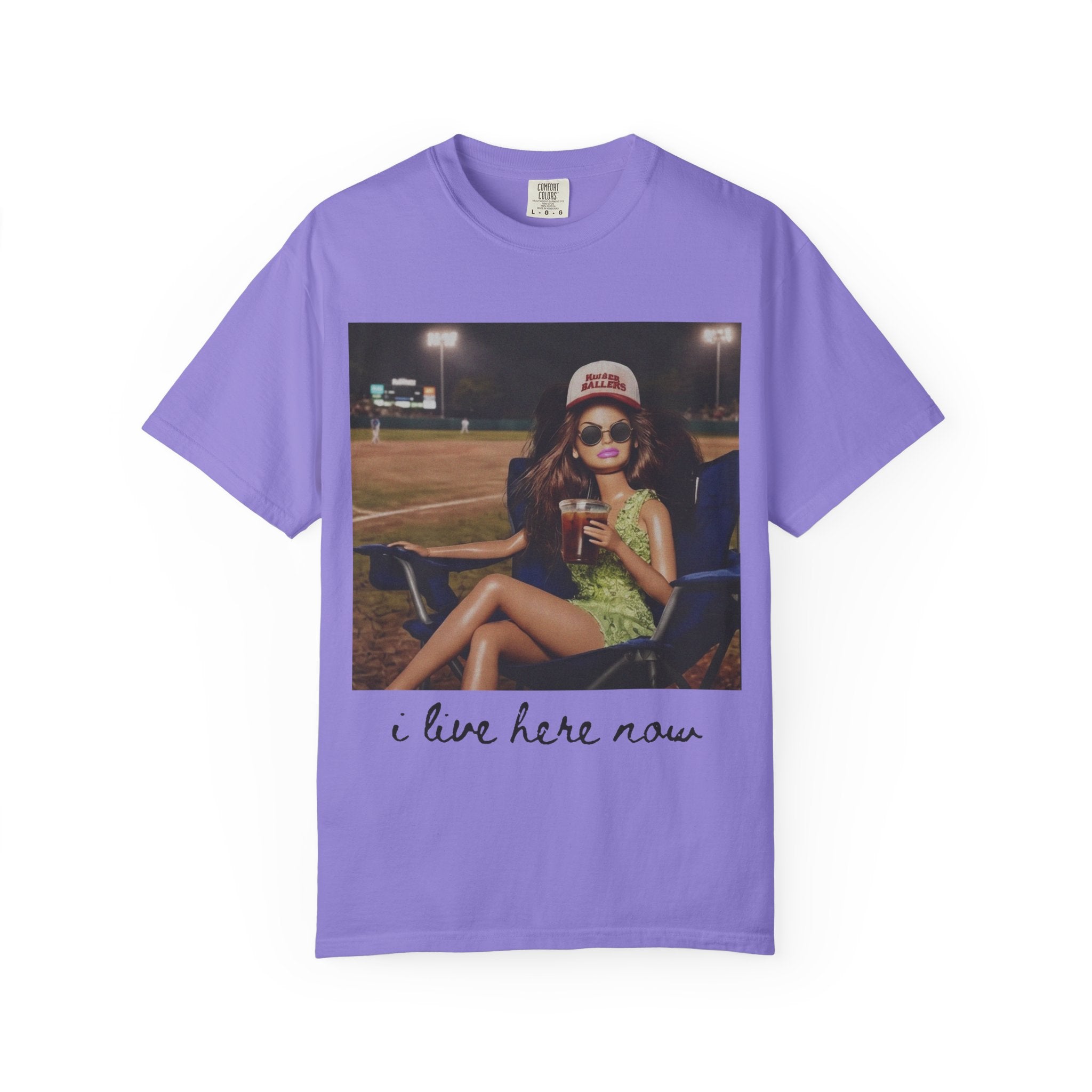 Graphic T-Shirt — 'I Live Here Now' Retro Girl Photo Tee