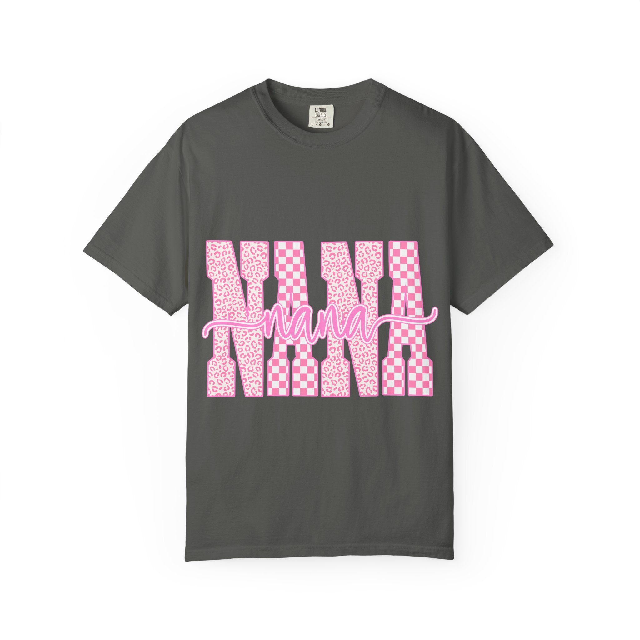 Nana Pink Pattern Graphic T-Shirt — Checker & Leopard Grandma Gift