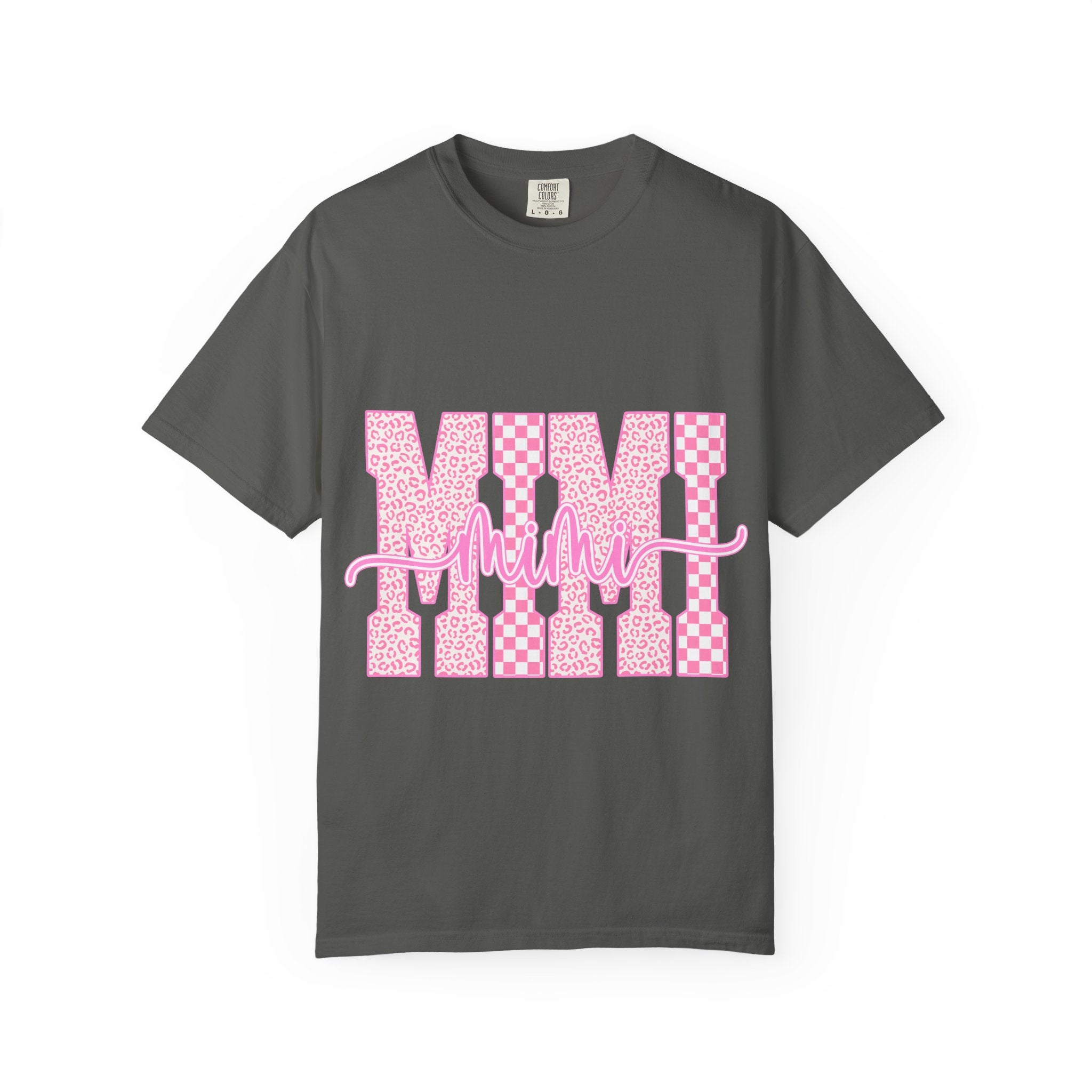 Mom Pink Checkerboard Graphic T-Shirt — "Mom" Script Design